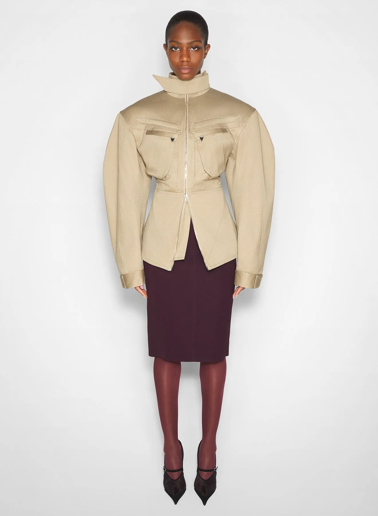 Flexible Layer Fit beige cargo jacket