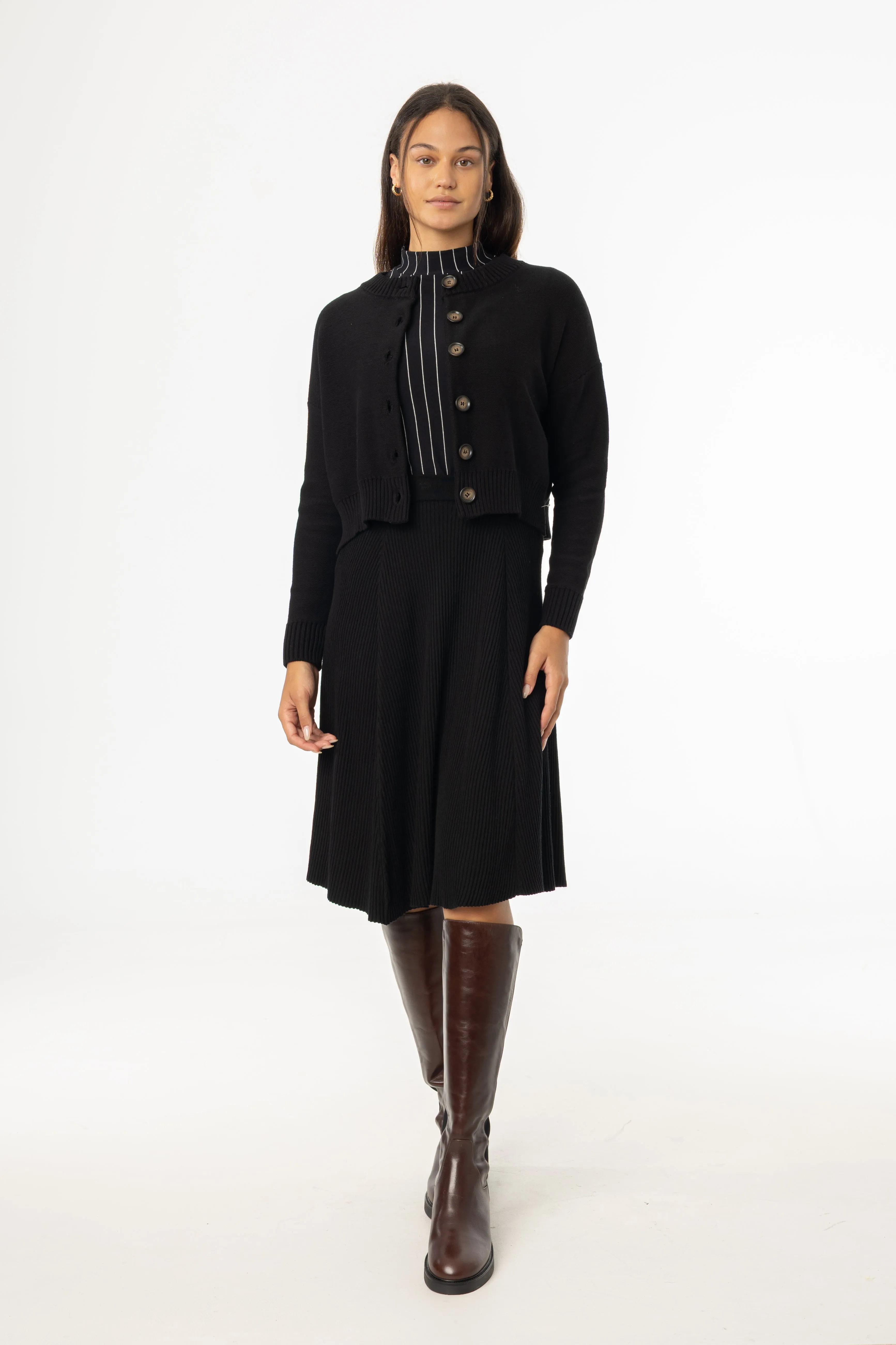 Iconic Style Black Basic Ribbed Knit Skirt