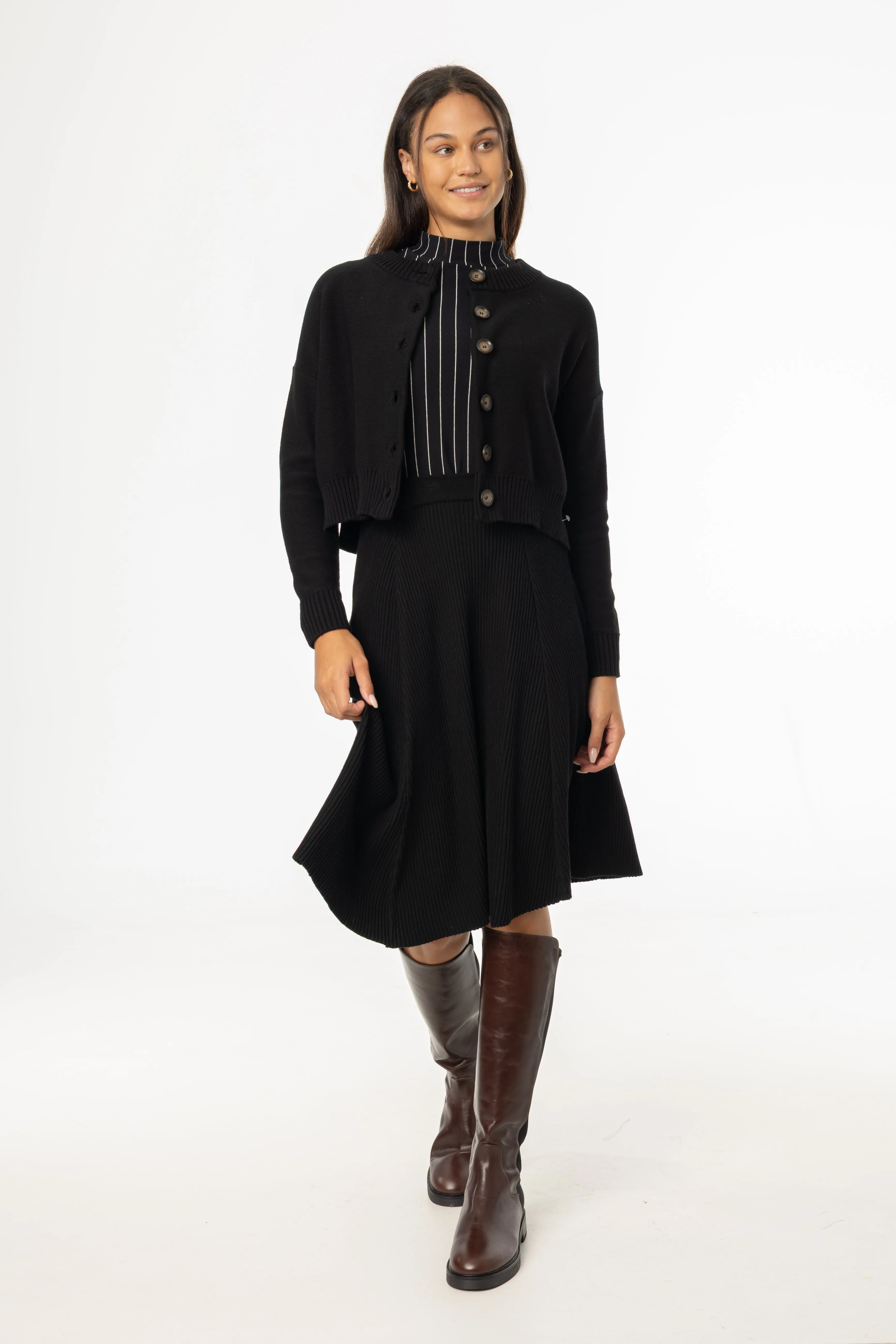 Black Basic Ribbed Knit Skirt Outfit Lineup Outfit Details