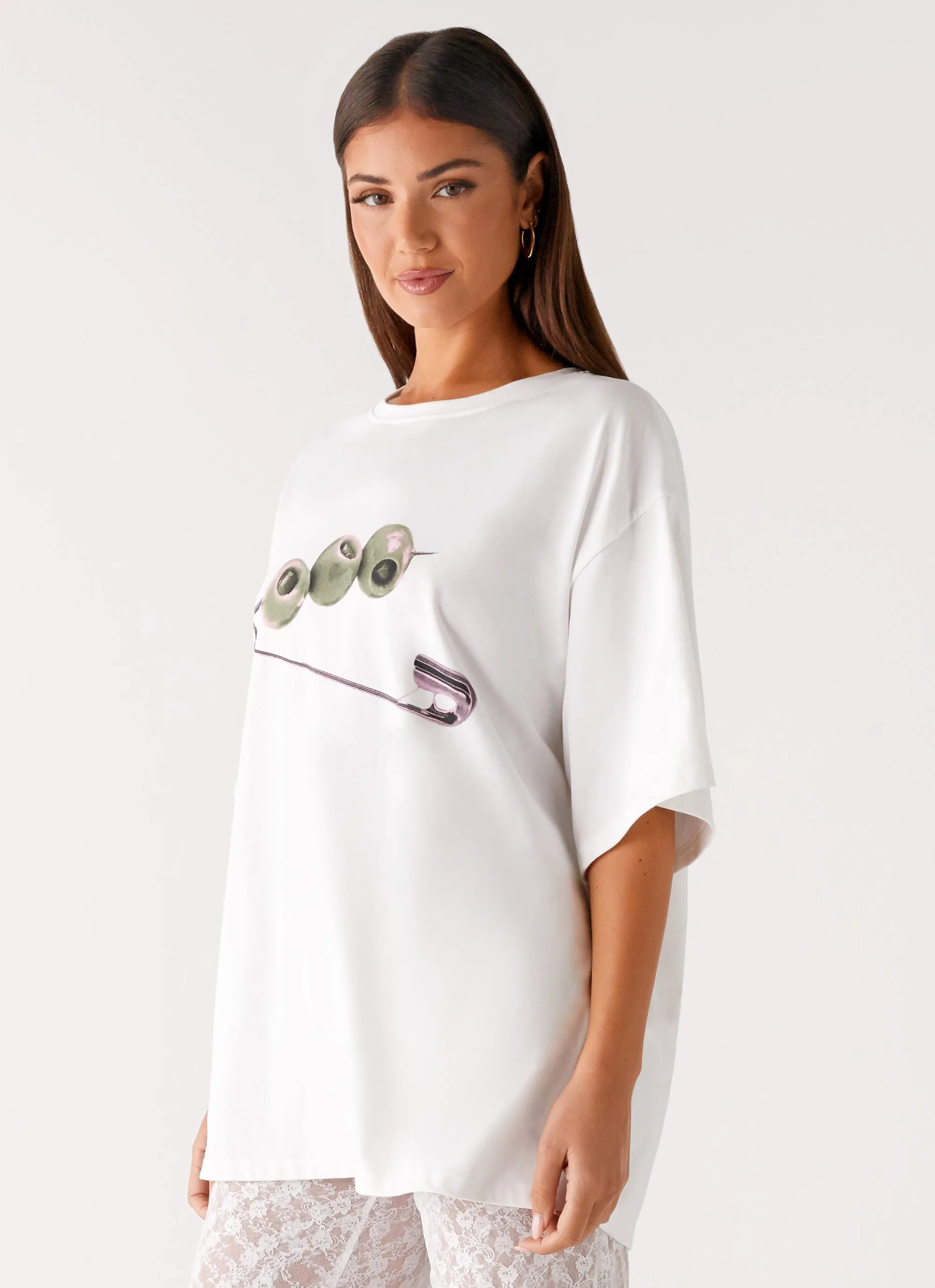 Comfortable and stylish Active Look Olive Oversized Tee - White