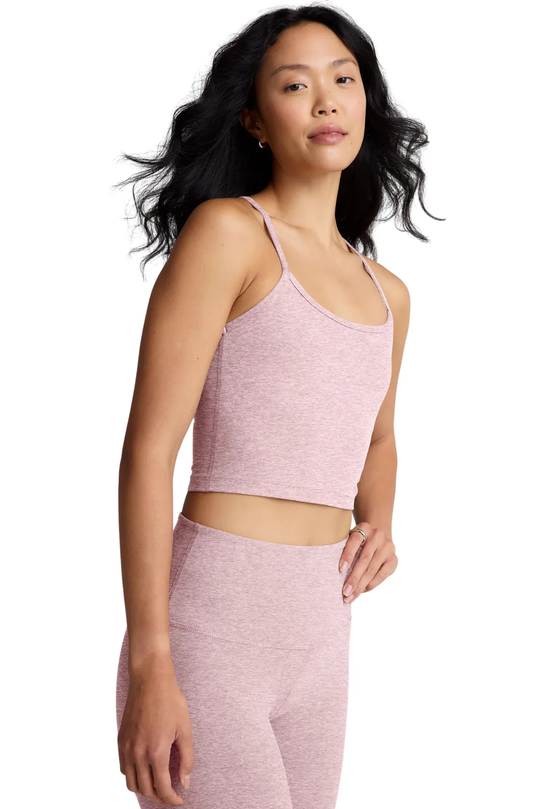 Pilates practitioners Adjustable Hook Closure Spacedye Slim Racerback Cropped Tank, Blush Bloom Heather