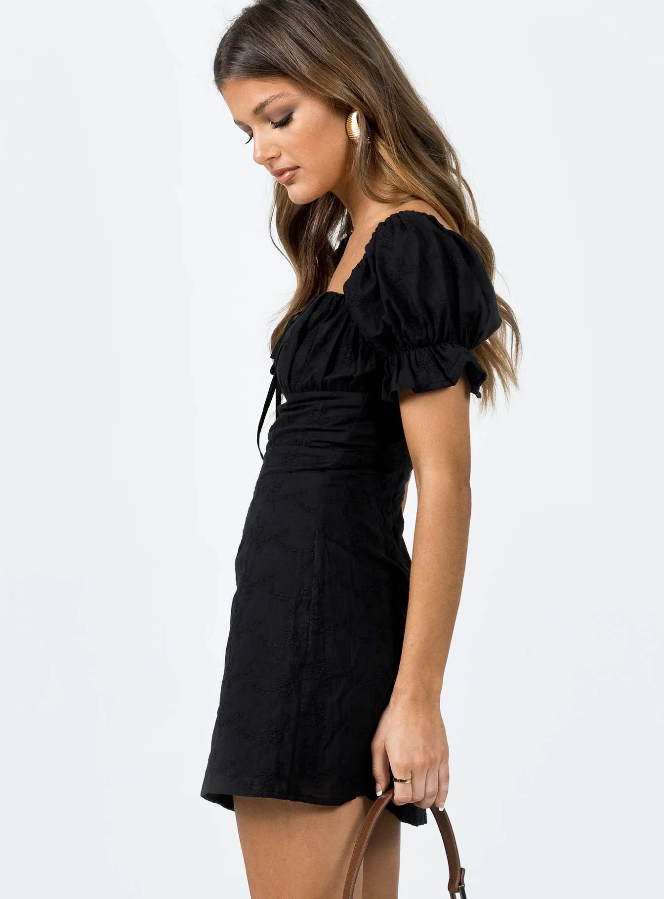 White Rose Mini Dress Black Non-Iron Flow Ready