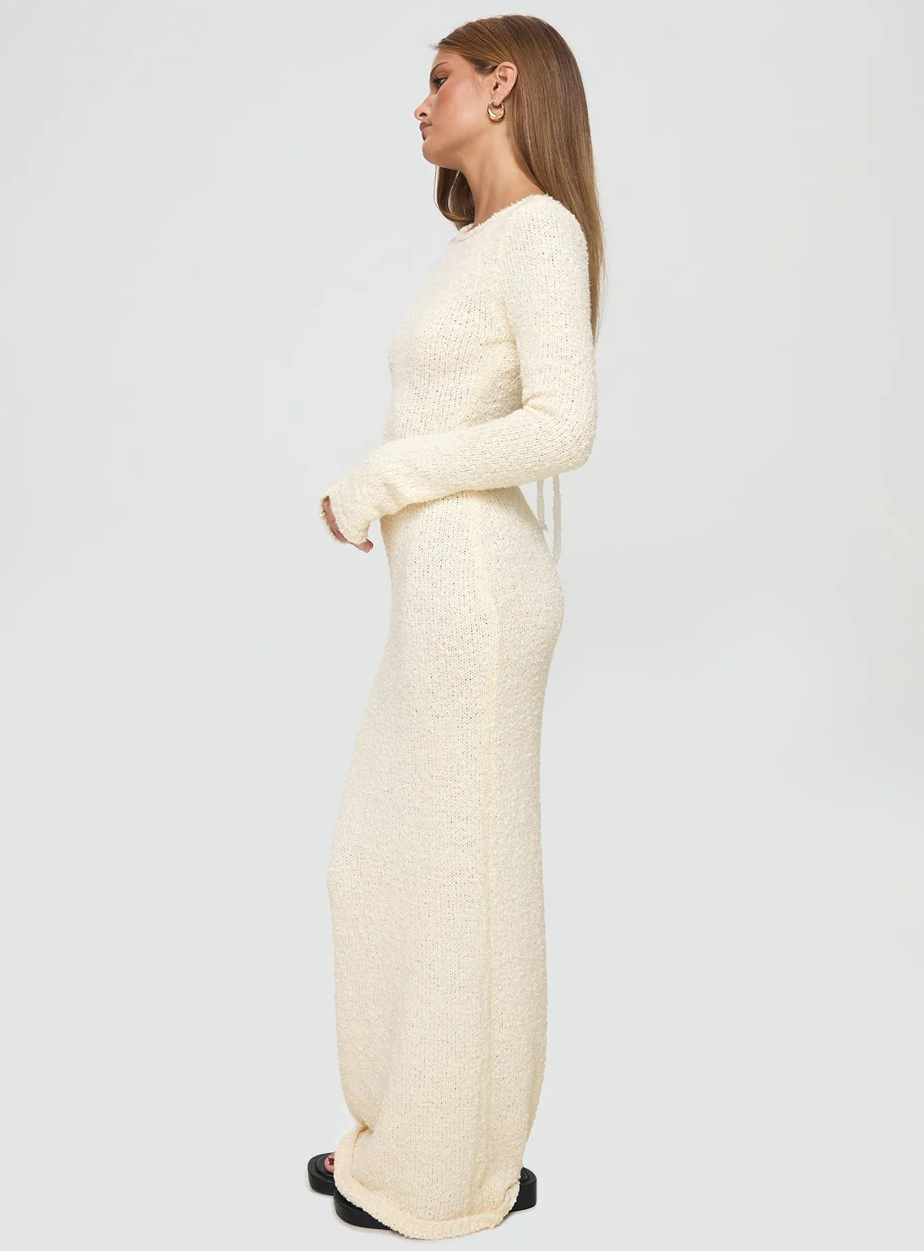 Cosy Up Long Sleeve Boucle Maxi Dress Cream Daily Favorite Workwear