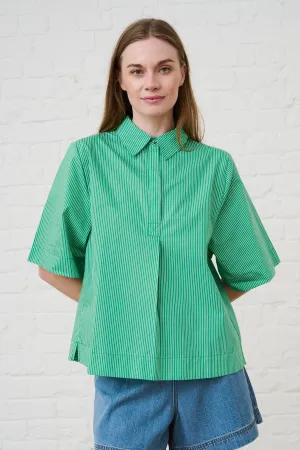 AllSeasonWear Layered Look Wear Cotton Boxy Shirt in Green Stripe