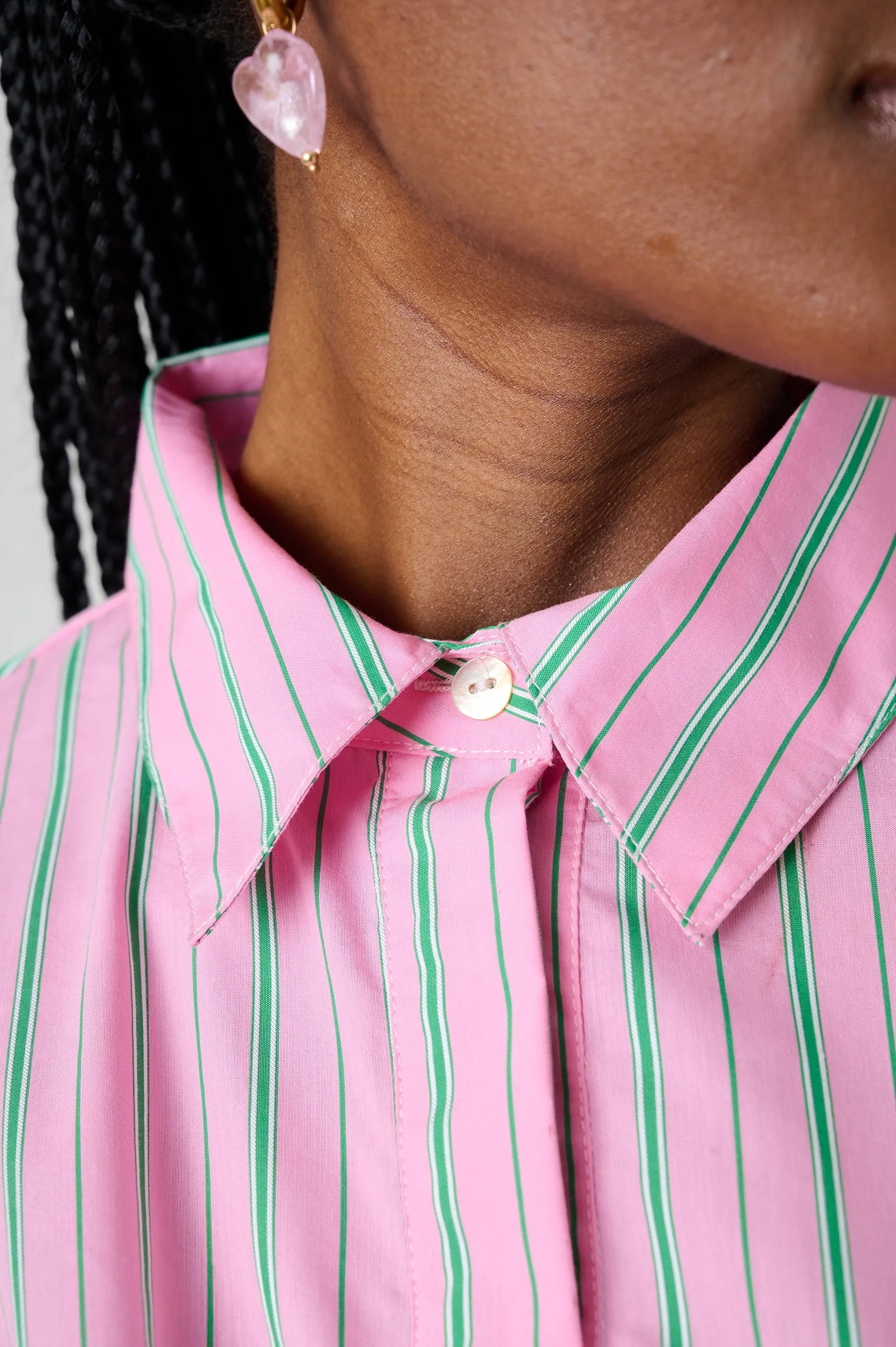 Cotton Boxy Shirt in Pink/Green Stripe Customer Favorite Elastic waist
