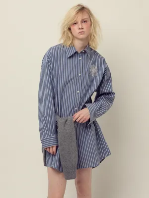 COTTON OVERSIZED SHIRT STRIPE_NAVY IVORY Versatile Layer