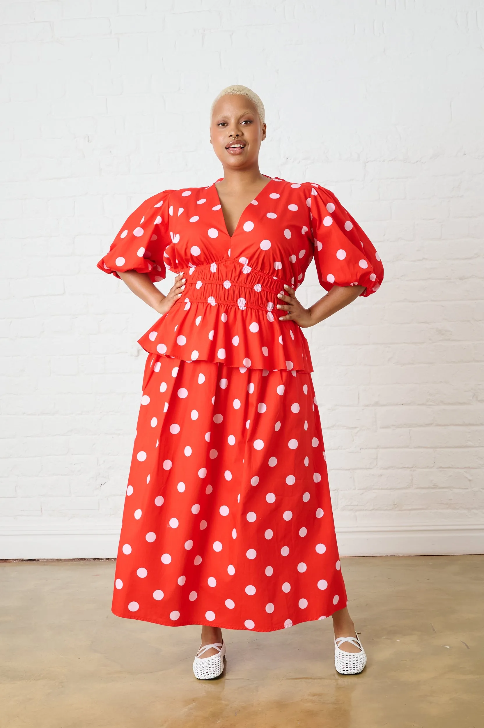 Stretchy Fit Cotton Top in Pink Spot