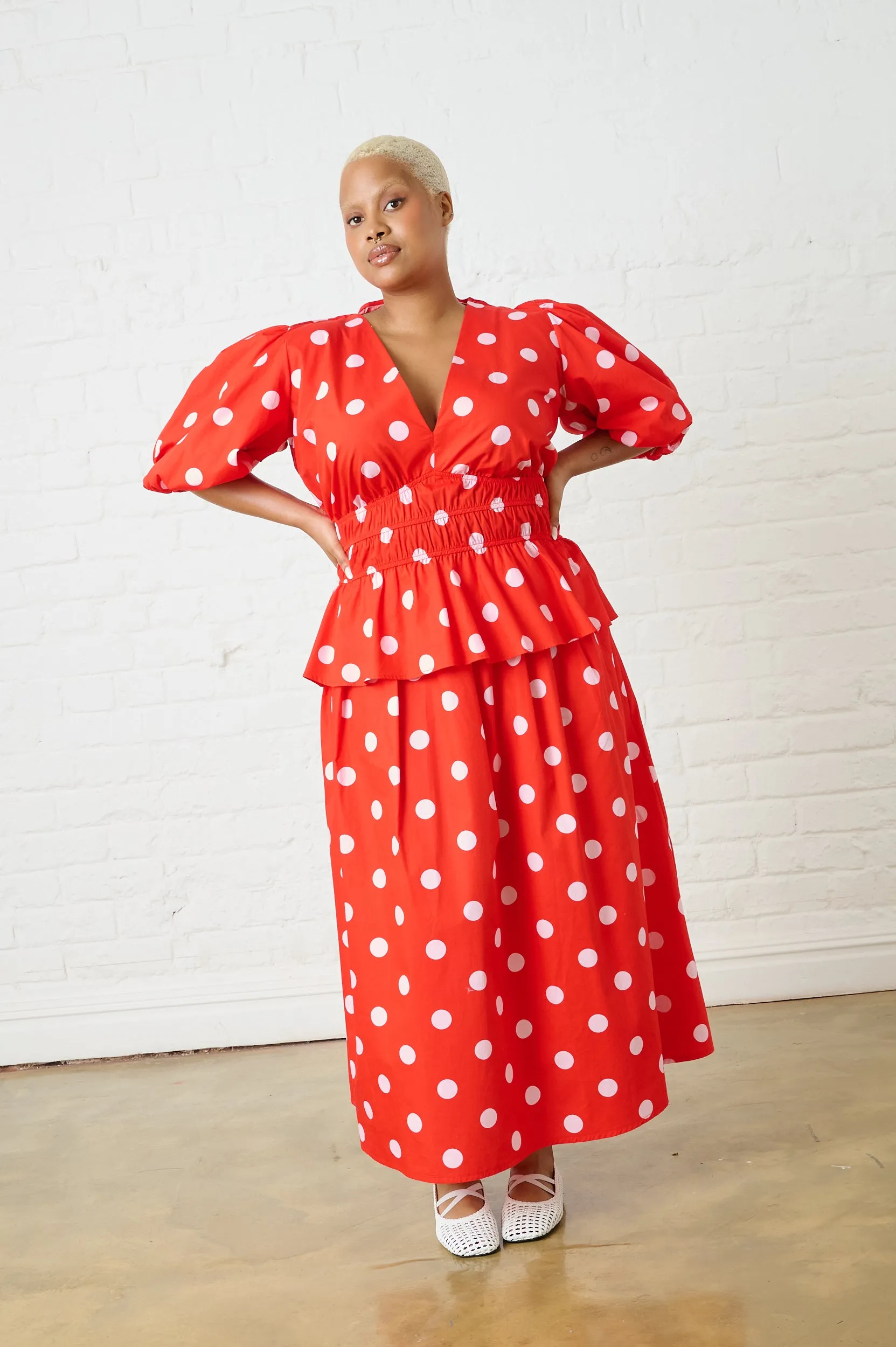 Holiday Outfit Style Heather Jersey Material Cotton Top in Pink Spot