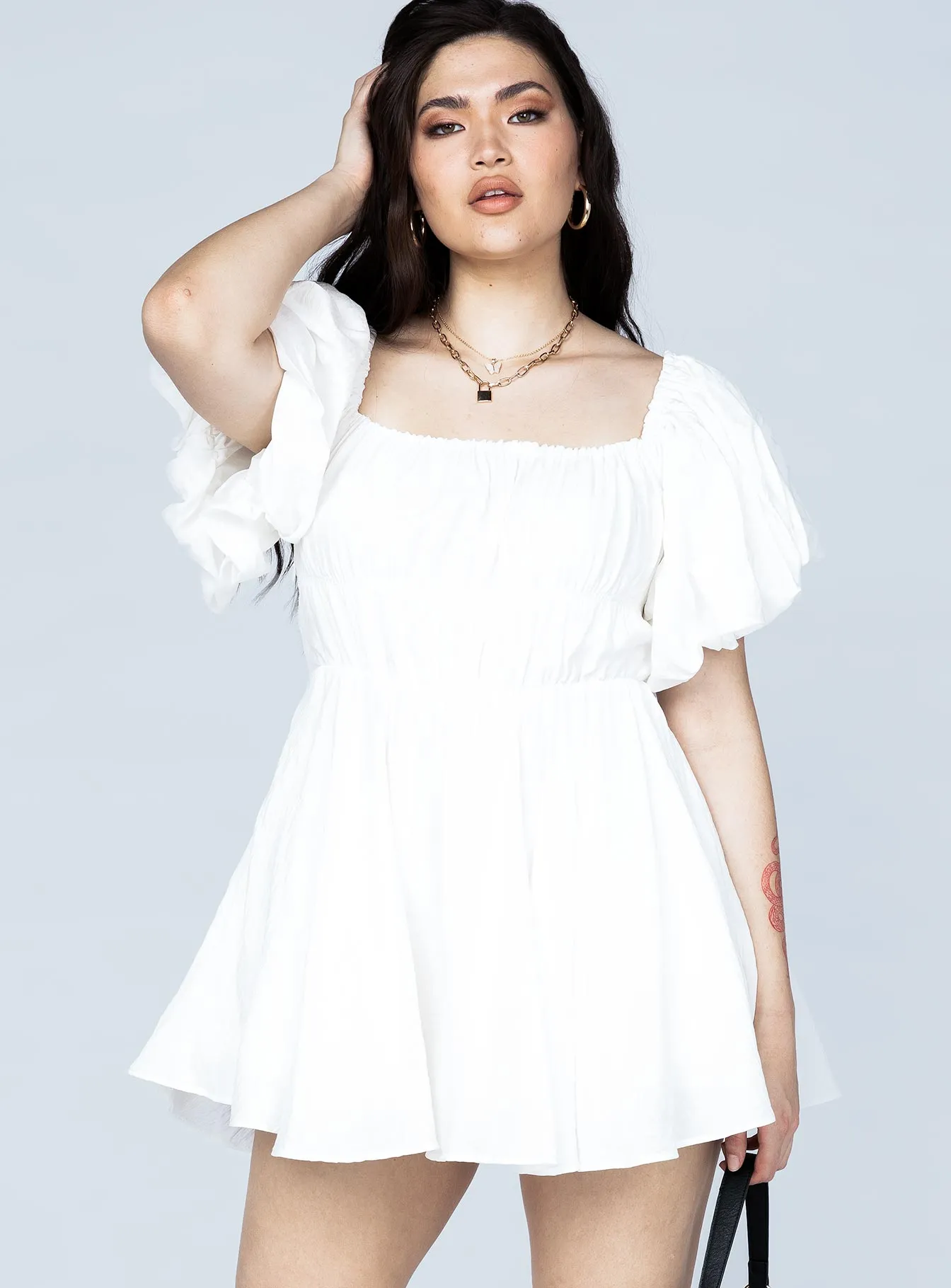 Halton Mini Dress White Flexible Fabric Light Mood