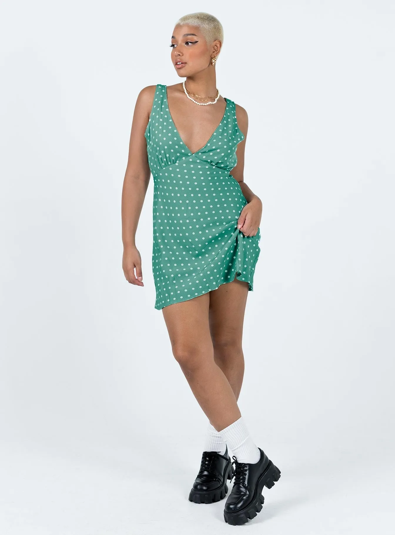 Summer Mood Grace Glow Nellie Mini Dress Green Polka Dot