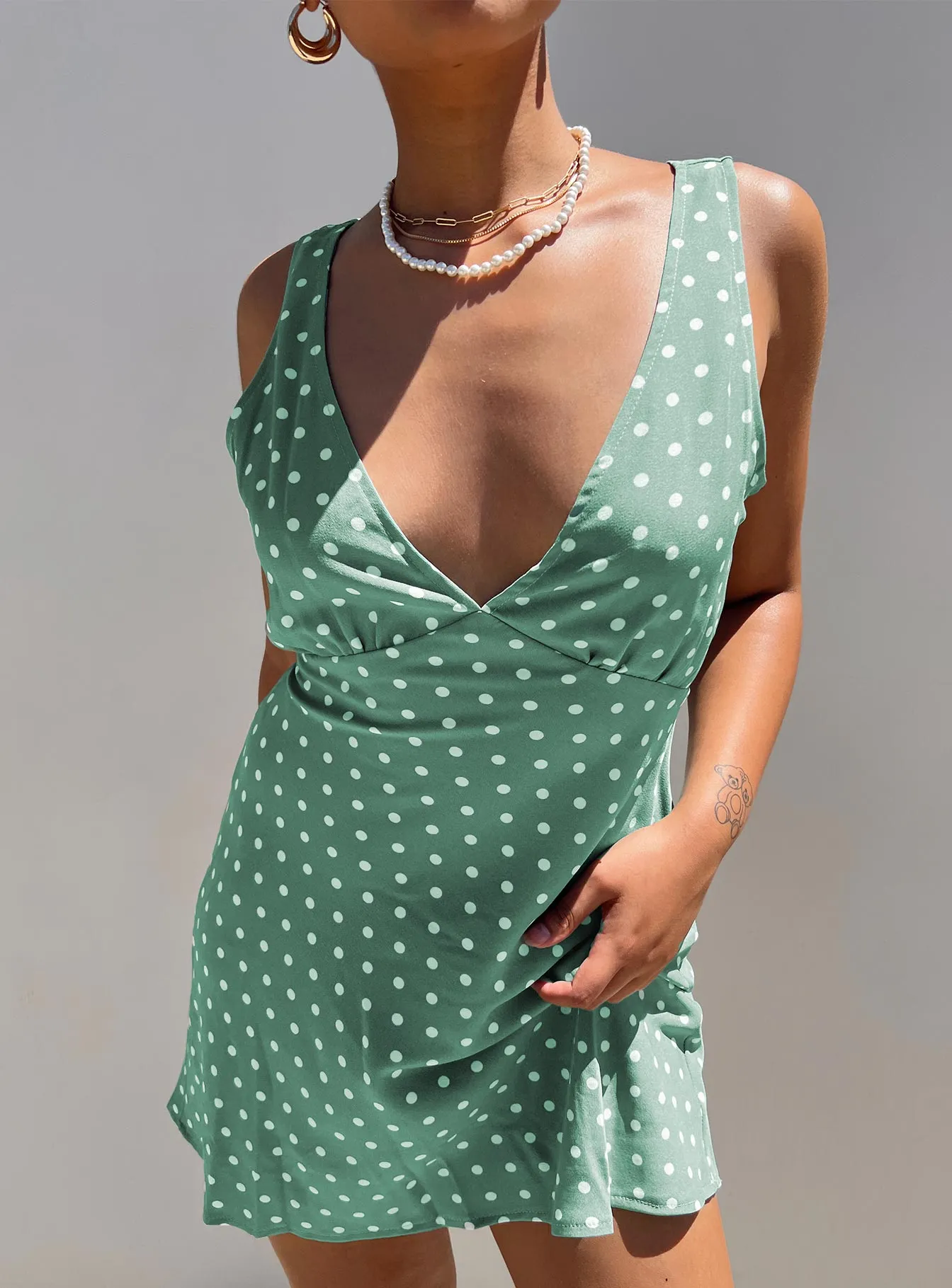 Nellie Mini Dress Green Polka Dot Breathable