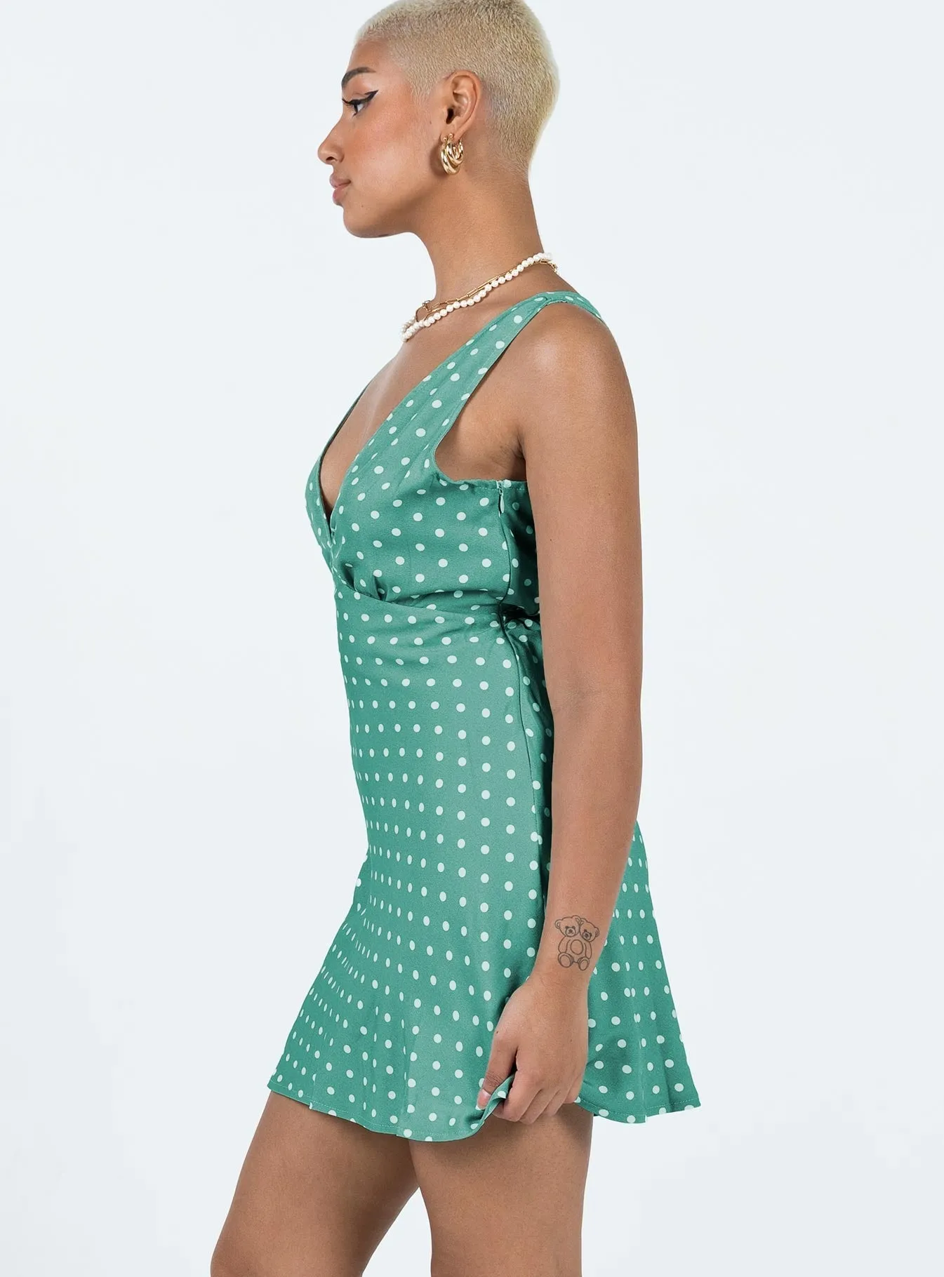 Lounge Vibe Nellie Mini Dress Green Polka Dot