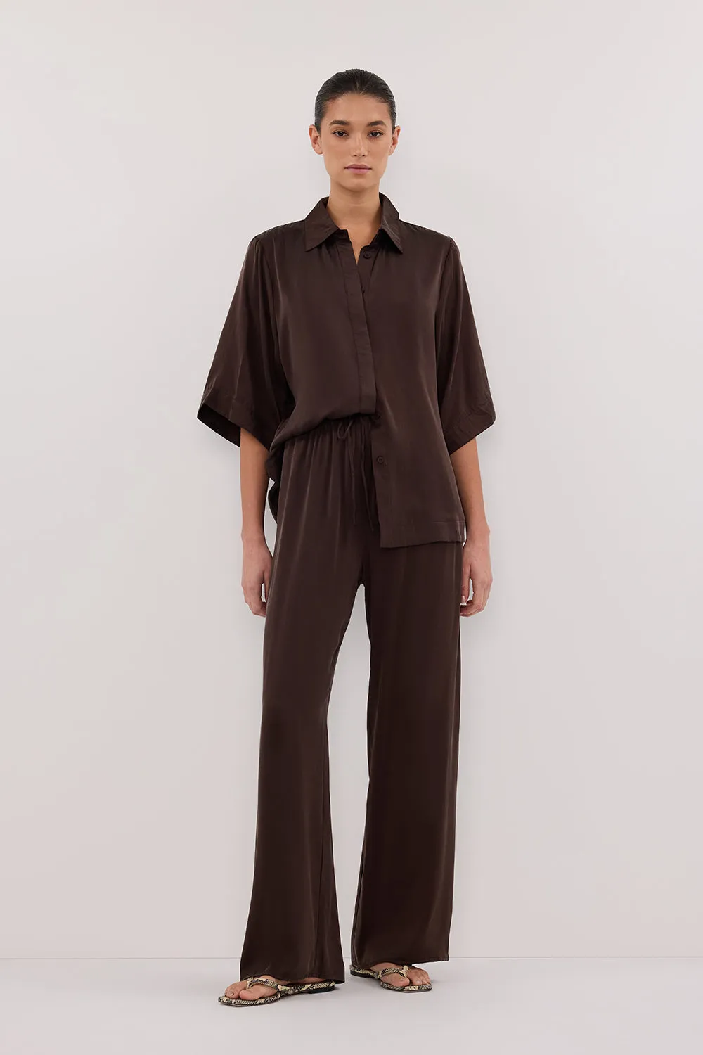 PERCY BITTER CHOC SILK SHIRT Everyday Fashion