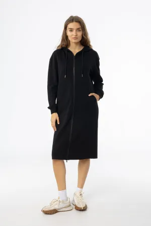 Padded-Bust Black Basic Zipper Dress