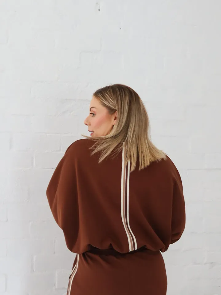 Daily Chic V neck Sullivan Sweatshirt - Chocolate