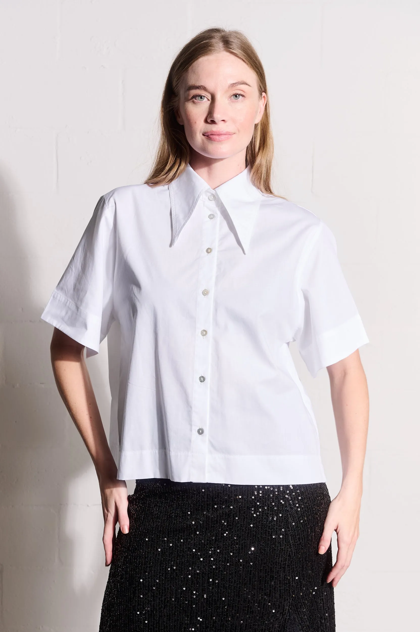 Extended Collar Boxy Shirt AntiPilling Treatment Comfy Fit