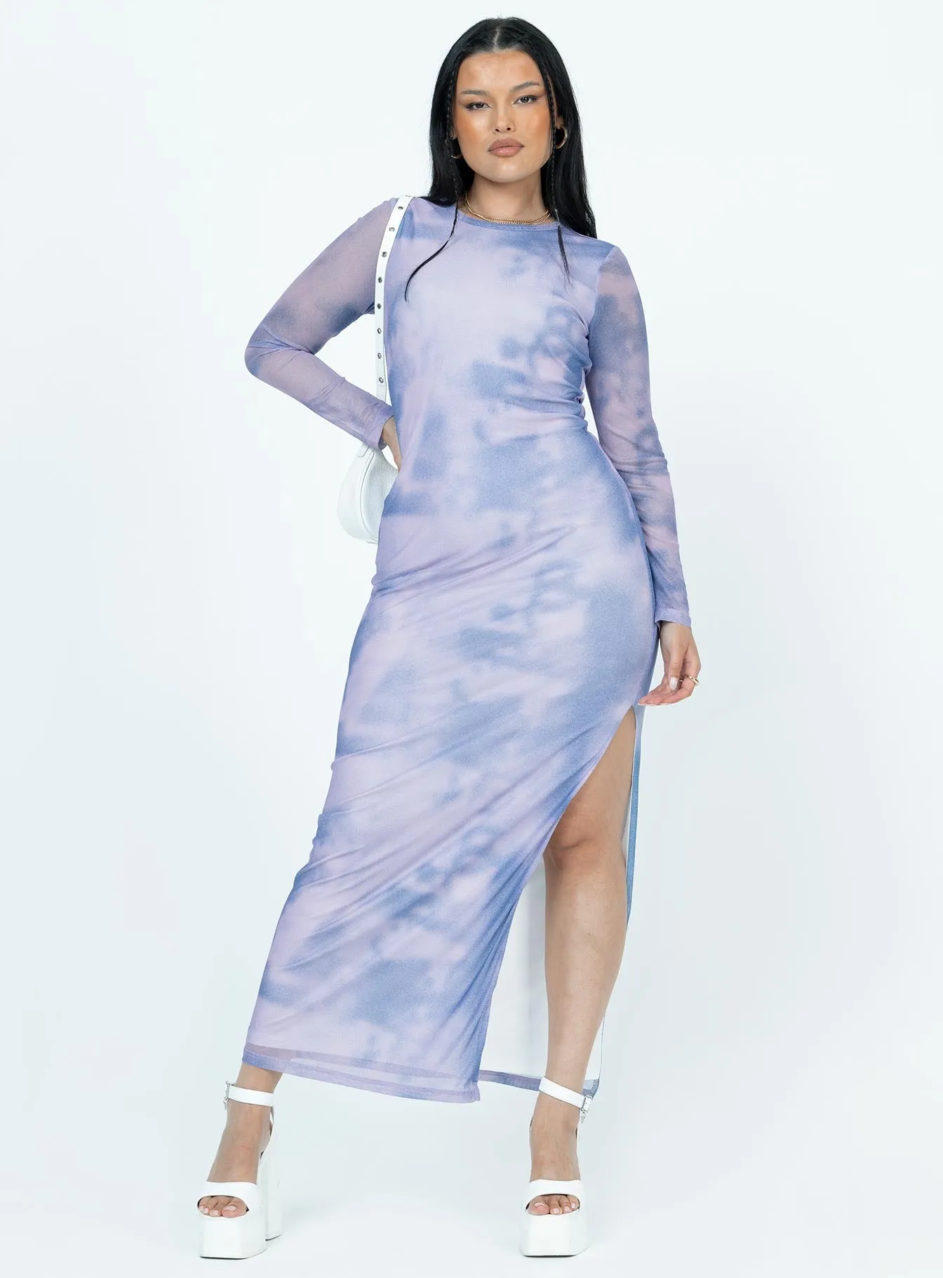 Gender Fluid Harlowe Mesh Maxi Dress Blue Multi