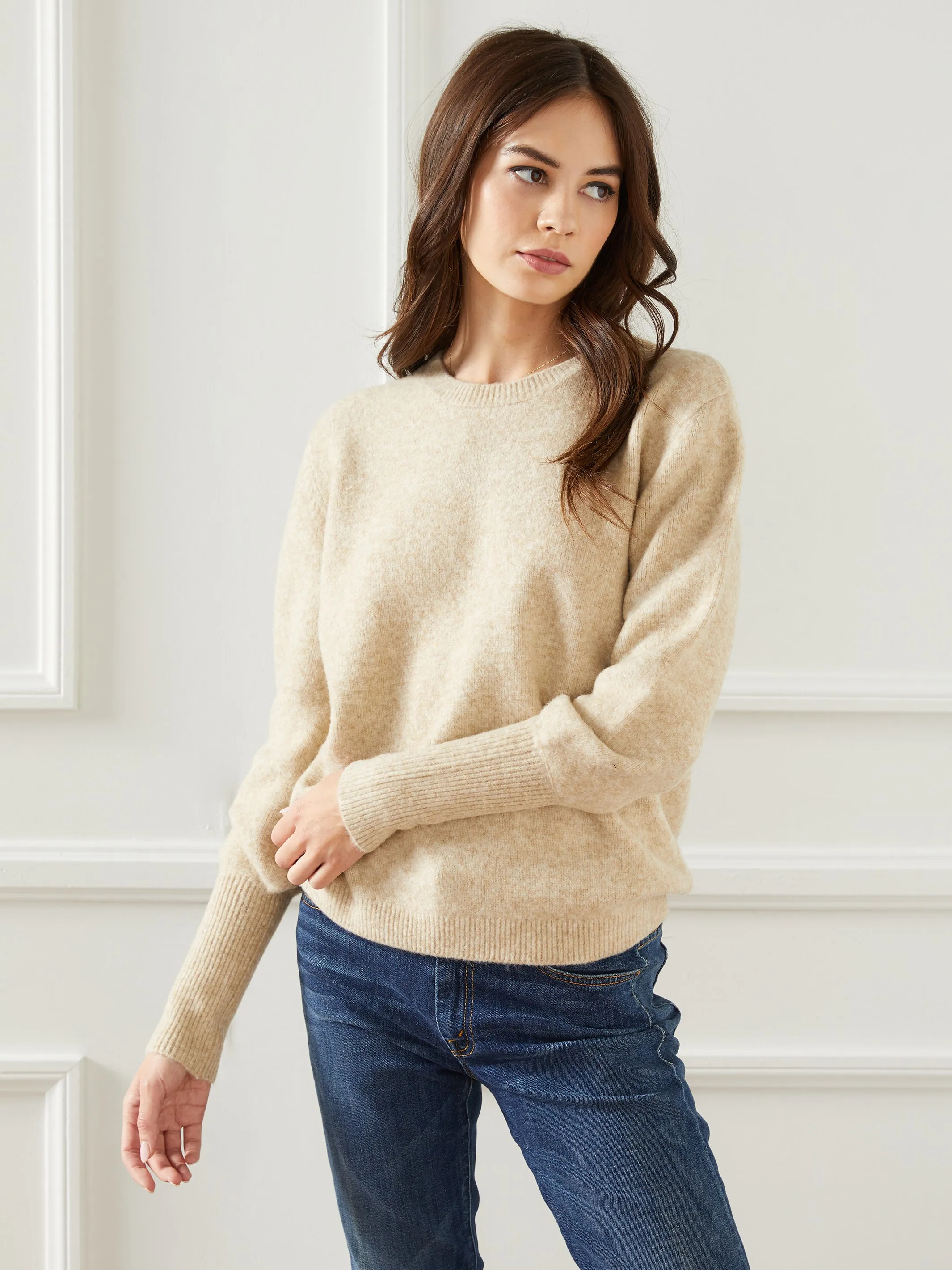 Blouson Sleeve Crop Sweater NonIrritating Stitching