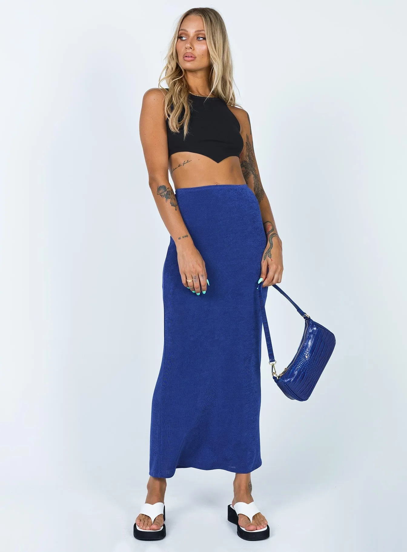 Harriette Maxi Skirt Blue Designer Label Sleek Comfort