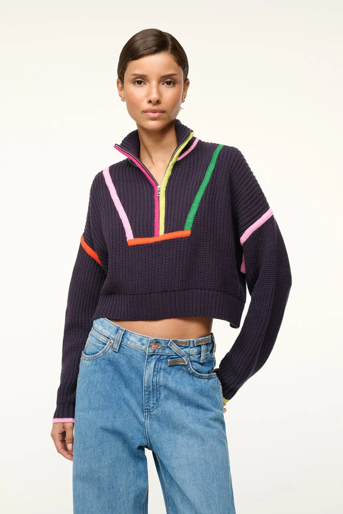 CROPPED HAMPTON SWEATER | NAVY MULTI ReverseCoil Zipper
