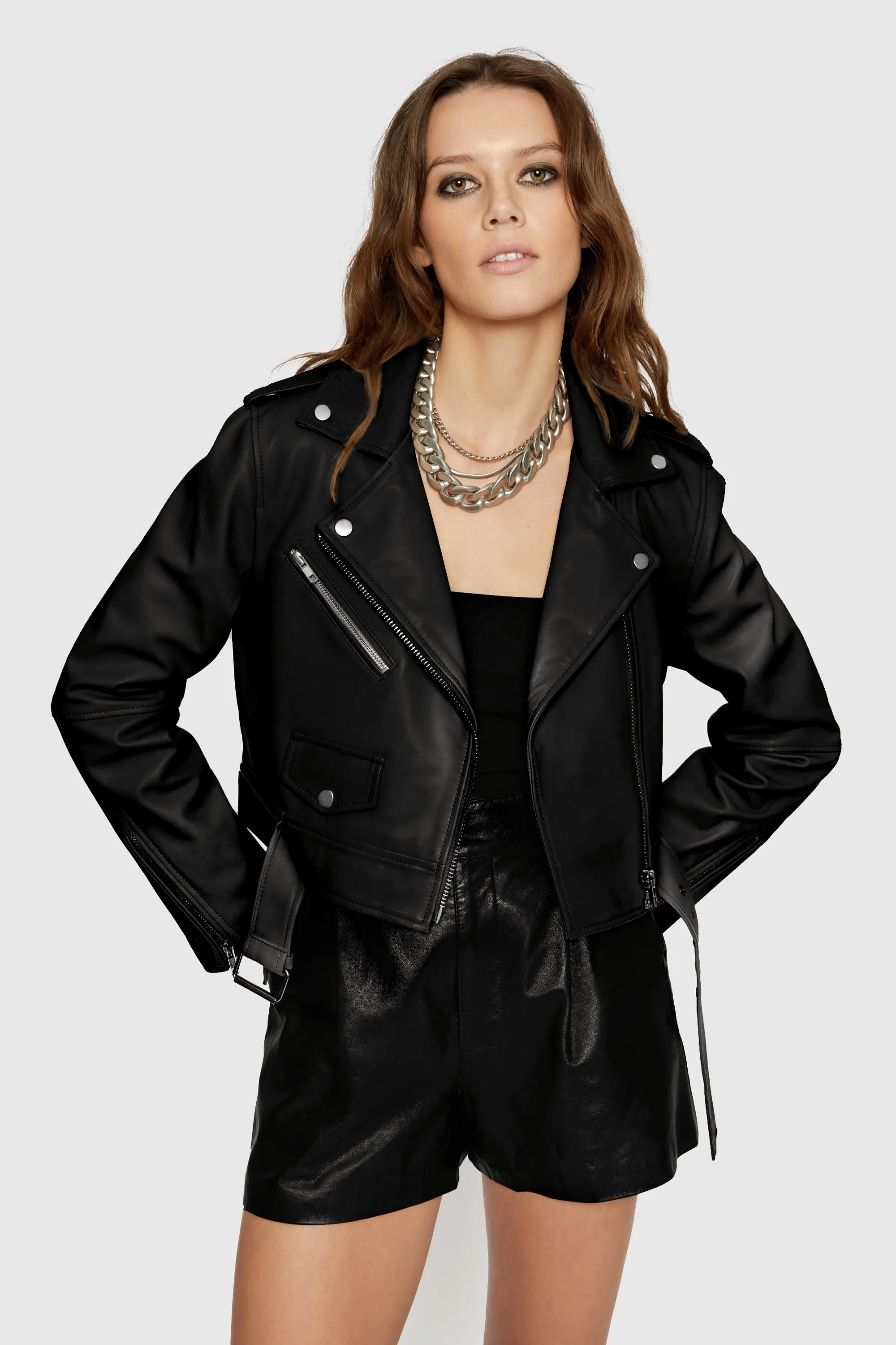 Cropped Jett Moto Jacket Heat Tech Fabric Hidden Storage Compartment