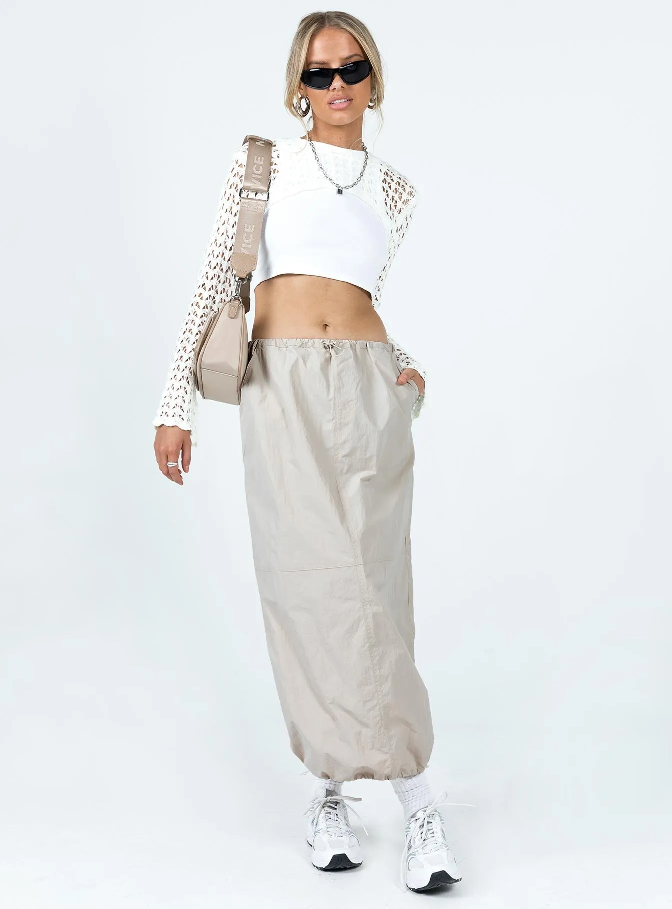 Crosswalk Maxi Skirt Beige Sleek Detail Spring Must Have