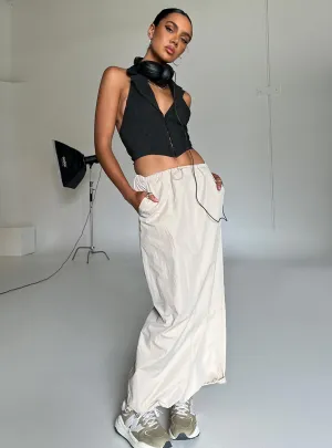 Casual Style Flexible Material Crosswalk Maxi Skirt Beige