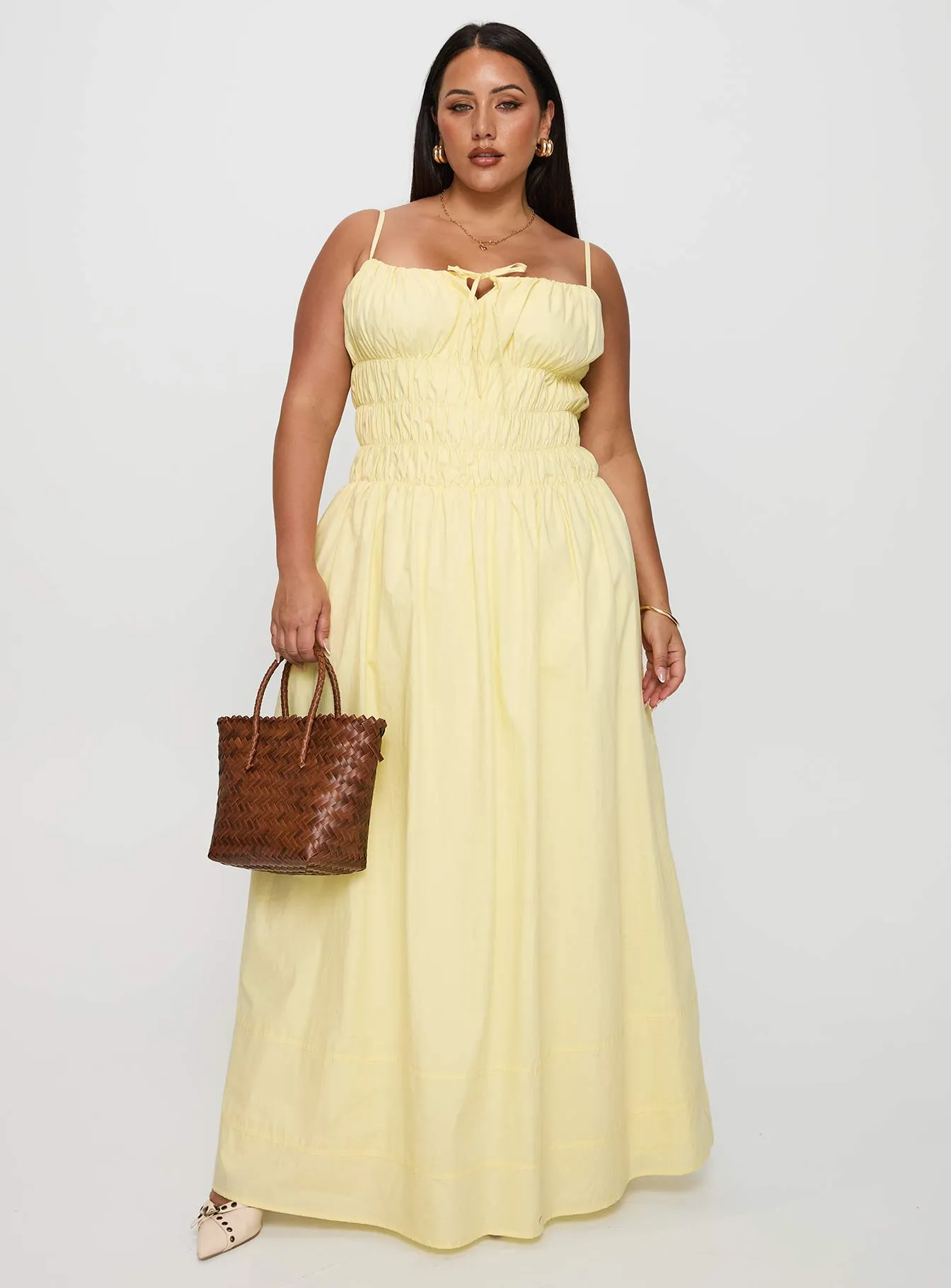 Floral design Loralei Shirred Maxi Dress Yellow Curve