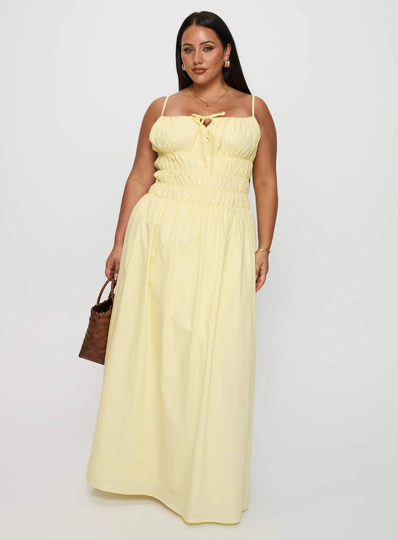 Sequin-Detail Loralei Shirred Maxi Dress Yellow Curve