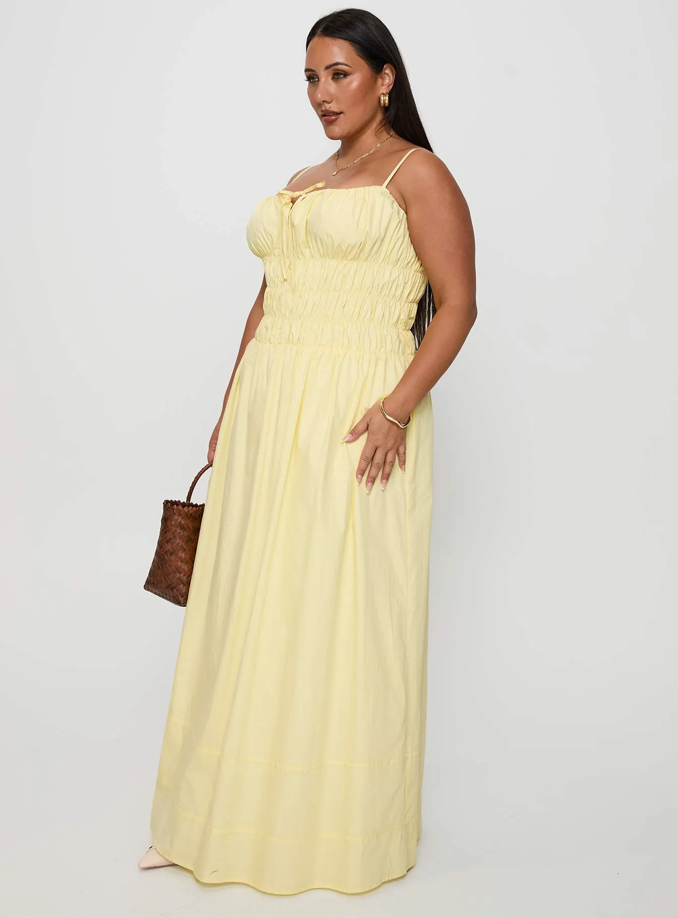 Loralei Shirred Maxi Dress Yellow Curve Hook-And-Eye