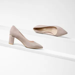 Pointed Toe Shoes Olive Heel | Taupe Suede