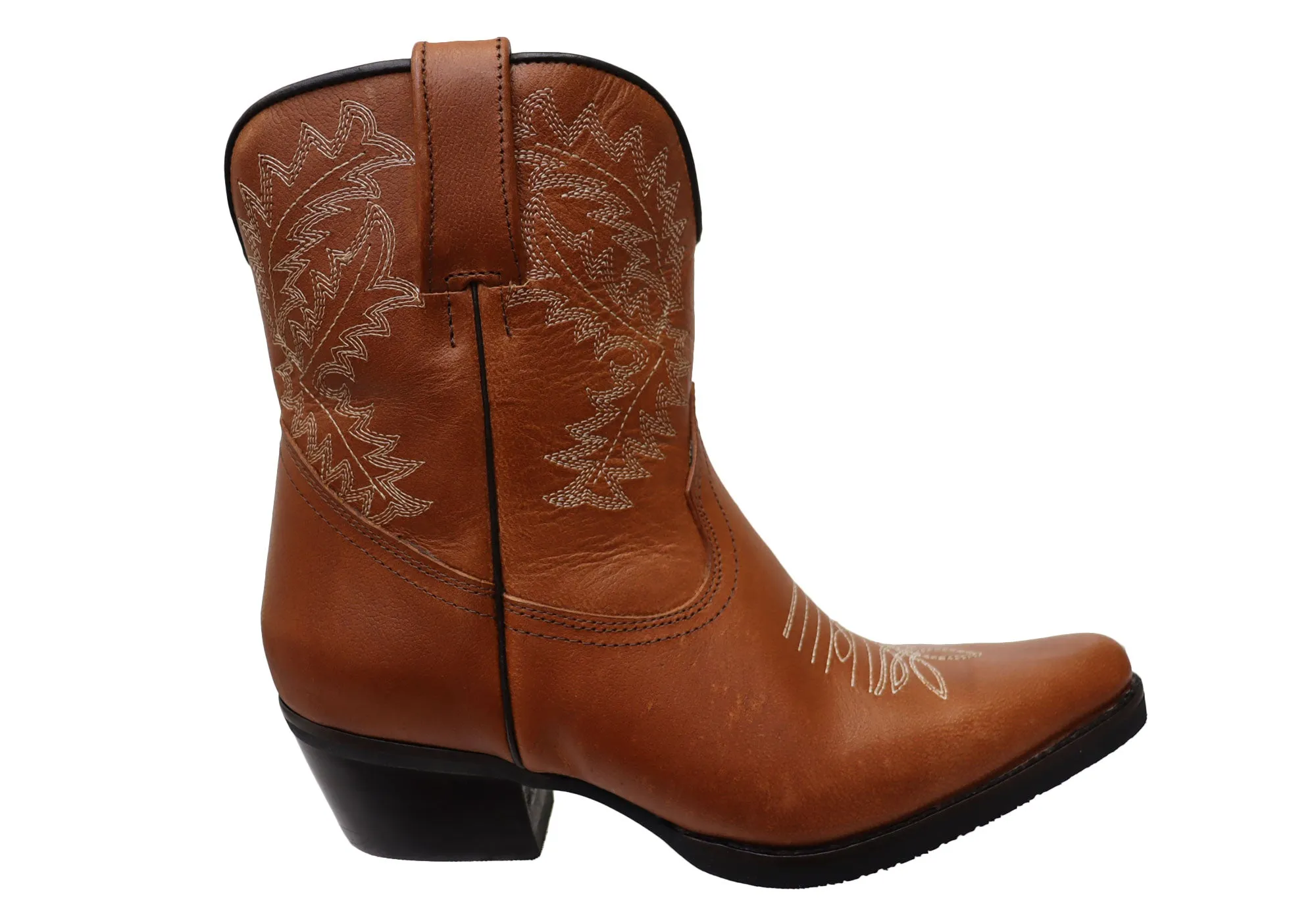 D Milton Edwina Womens Leather Western Cowboy Ankle Boots Anti fungal Thick Grip
