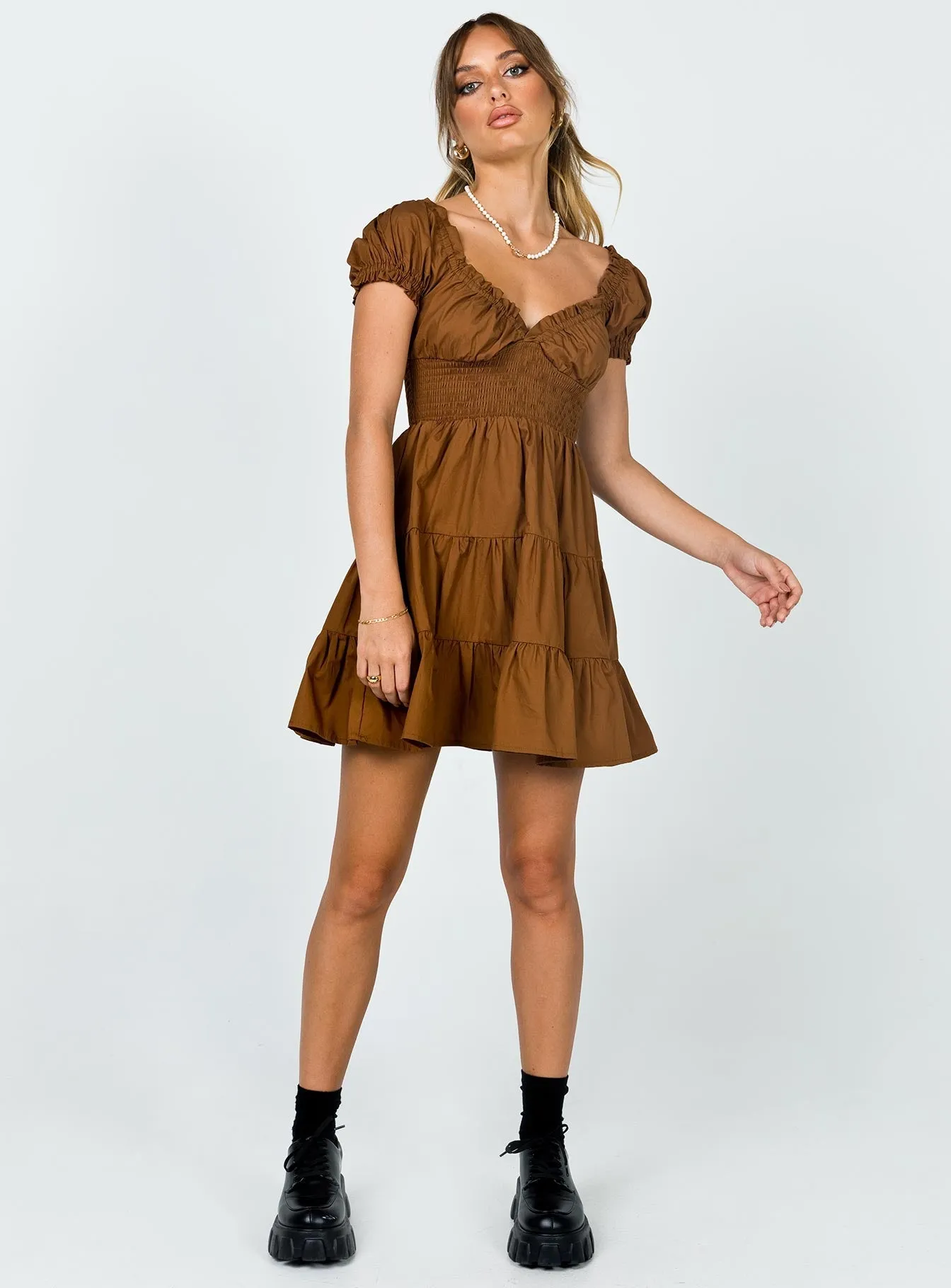 Smooth Surface Daniela Mini Dress Chocolate Brown