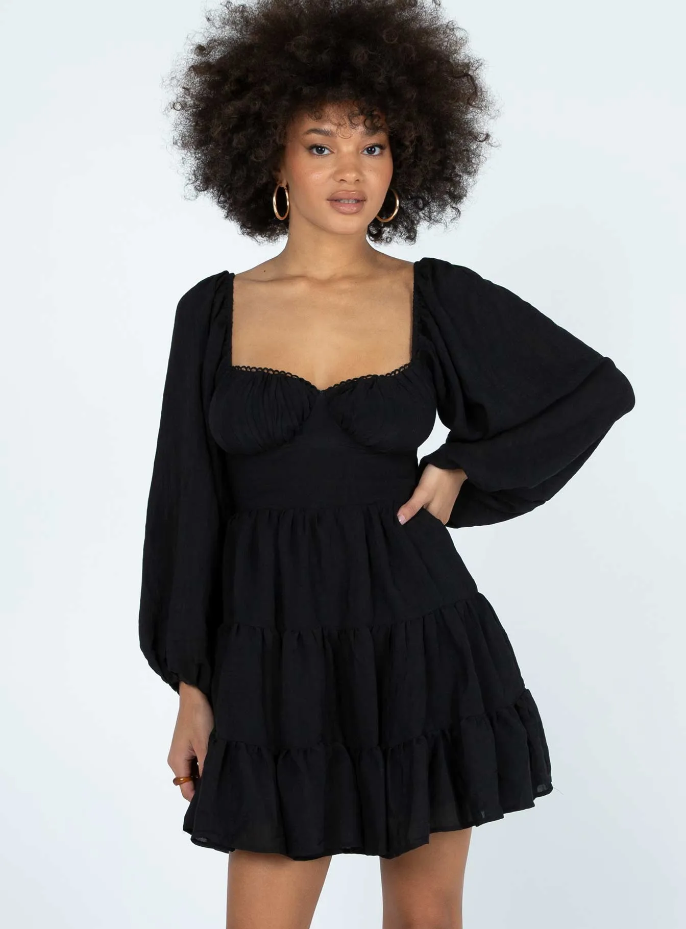 Chic formal attire Relax Motion Danny Long Sleeve Mini Dress Black