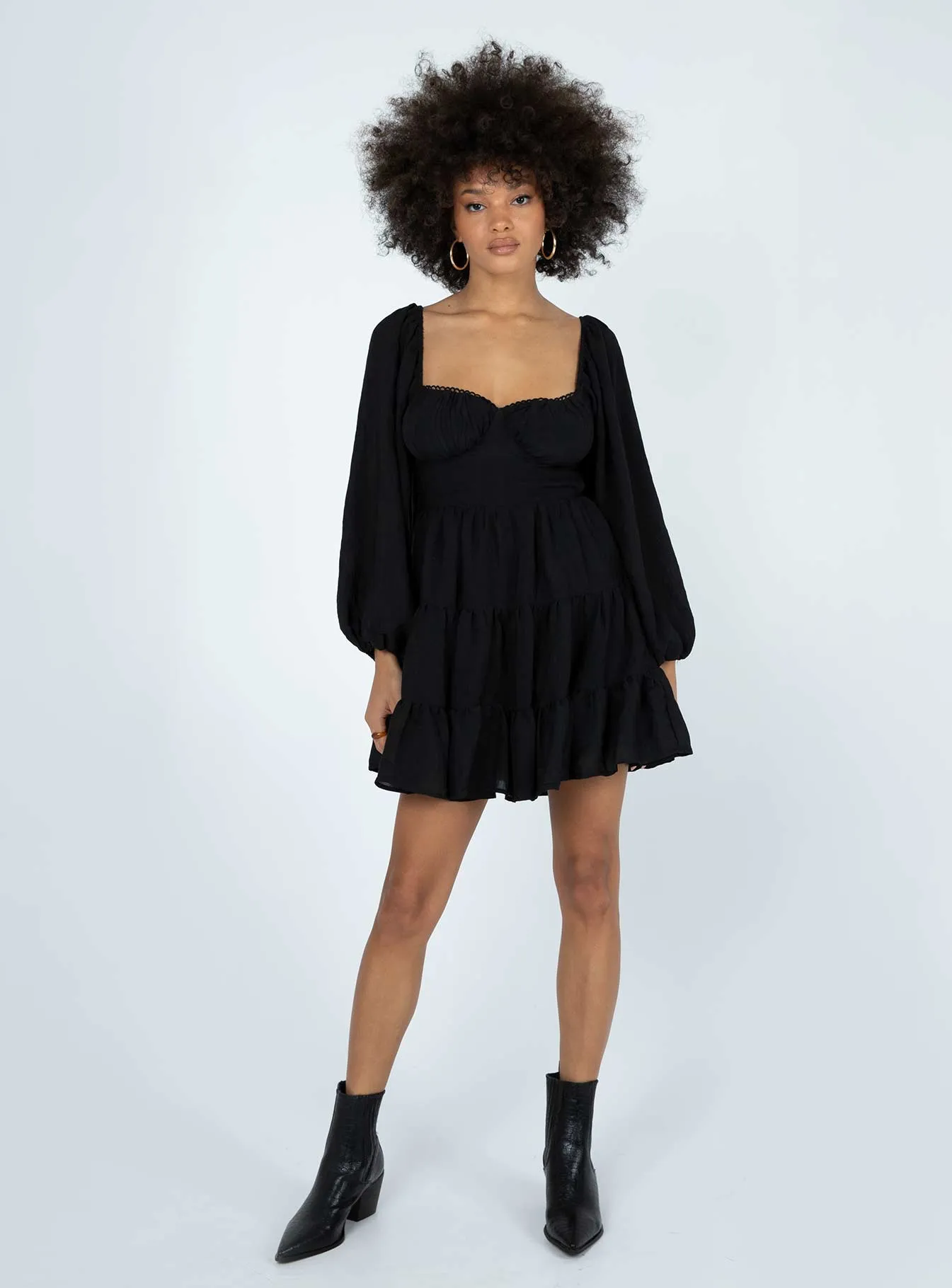 Danny Long Sleeve Mini Dress Black Boxy-Style London Cool
