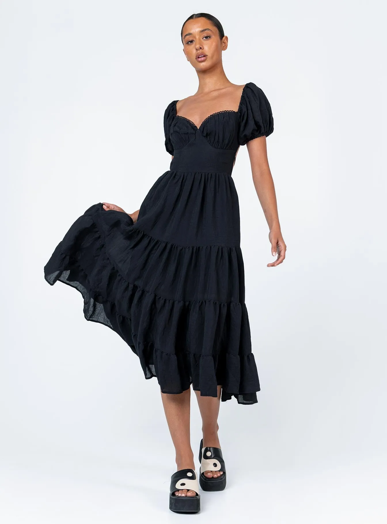 Side Slit Danny Midi Dress Black