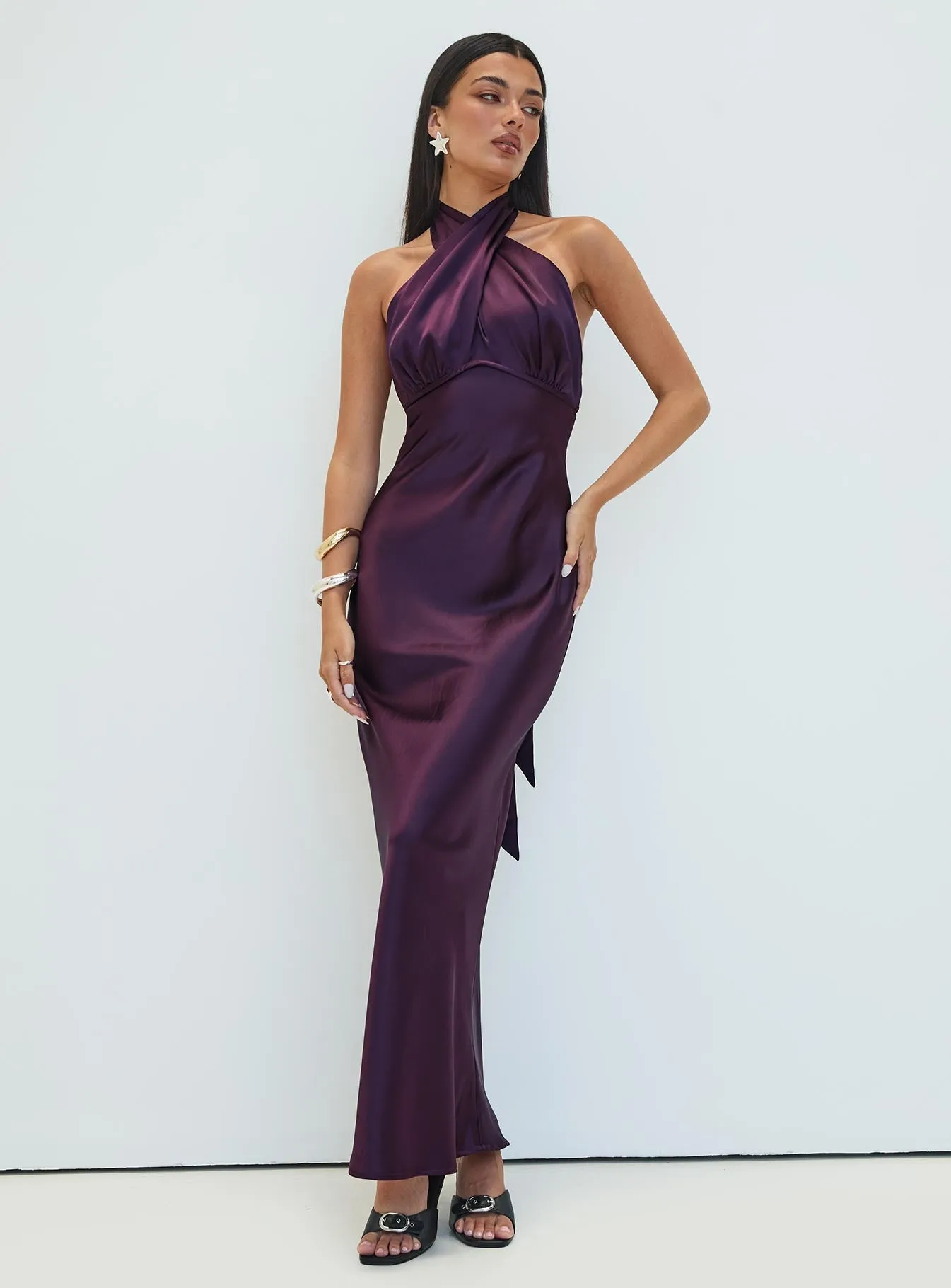 Effortless Look Rosaminta Halter Maxi Dress Plum