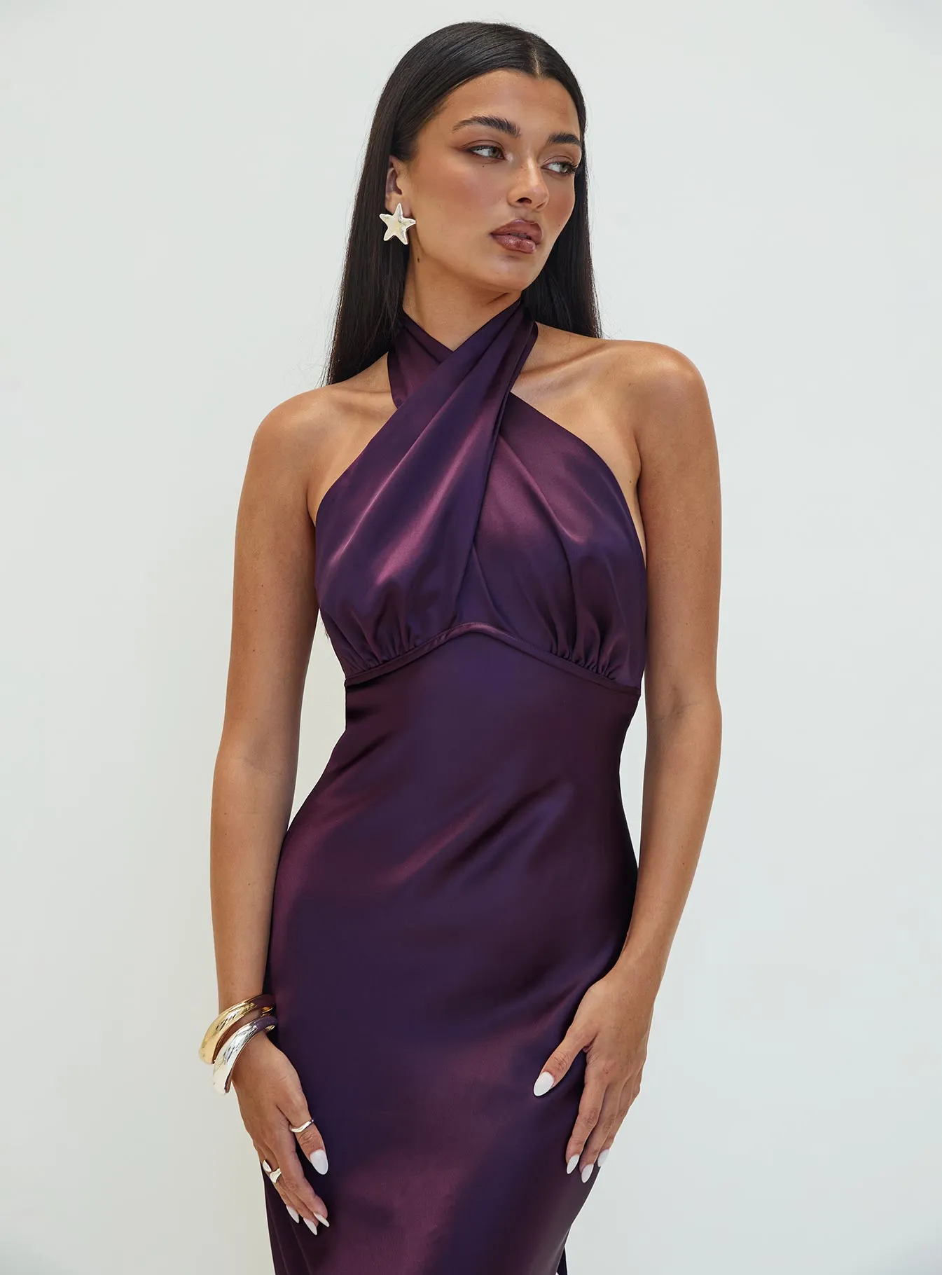 Rosaminta Halter Maxi Dress Plum Fall Tone Fall Go
