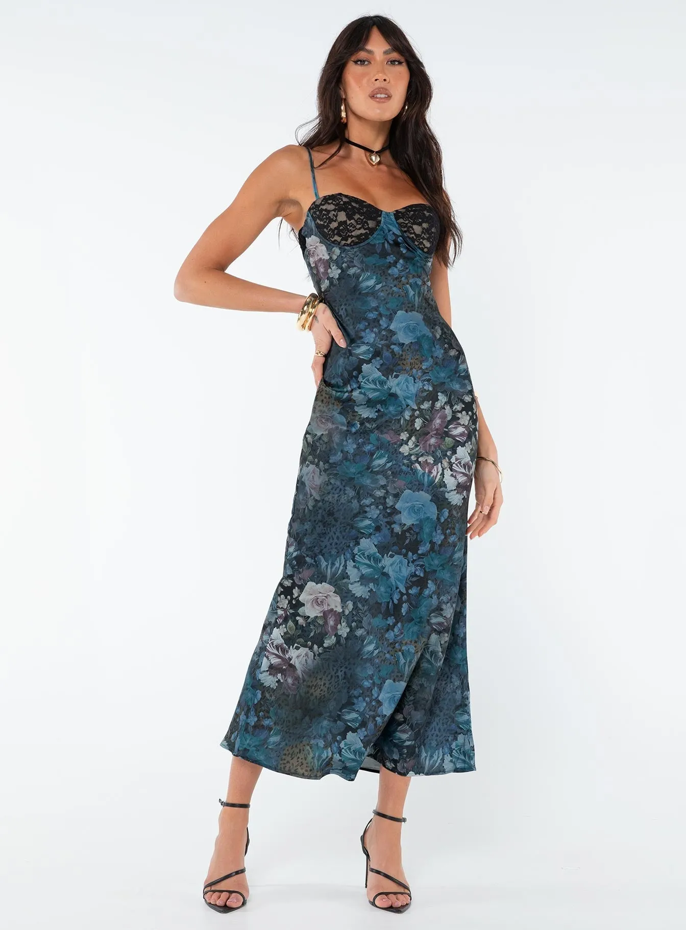 Essential Piece Edgy Twist Darsy Maxi Dress Blue Multi