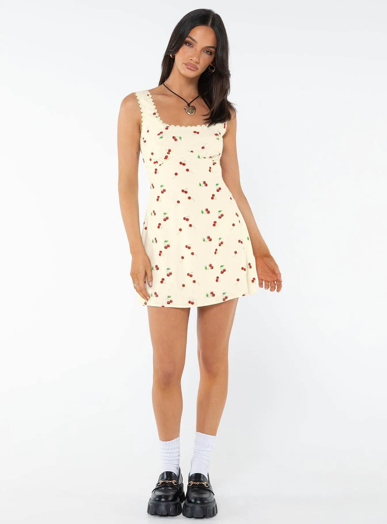 Dasha Mini Dress Cherry Glossy Fabric Feminine Charm