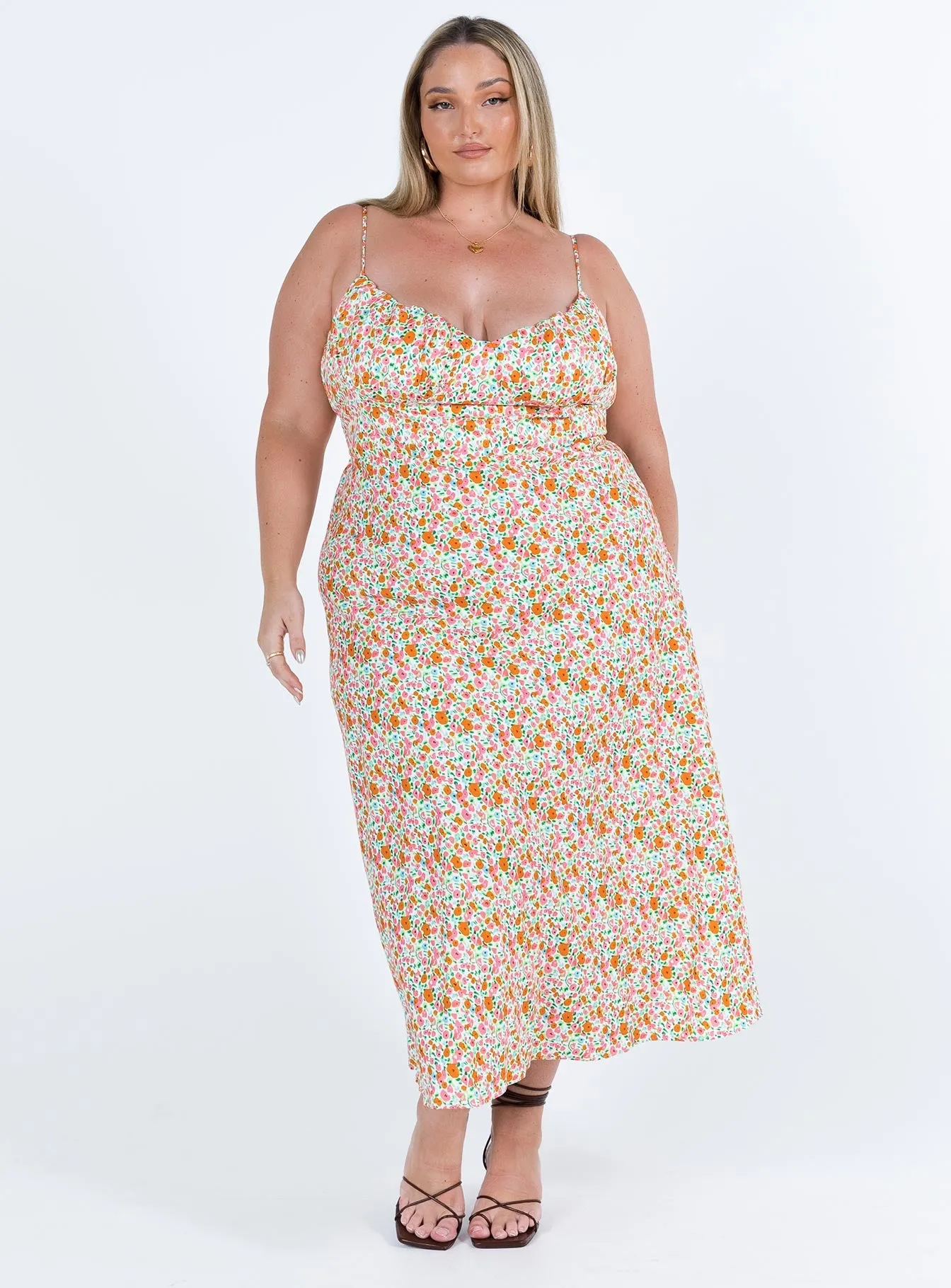 Amara Floral Midi Dress Multi Curve Satin Grace