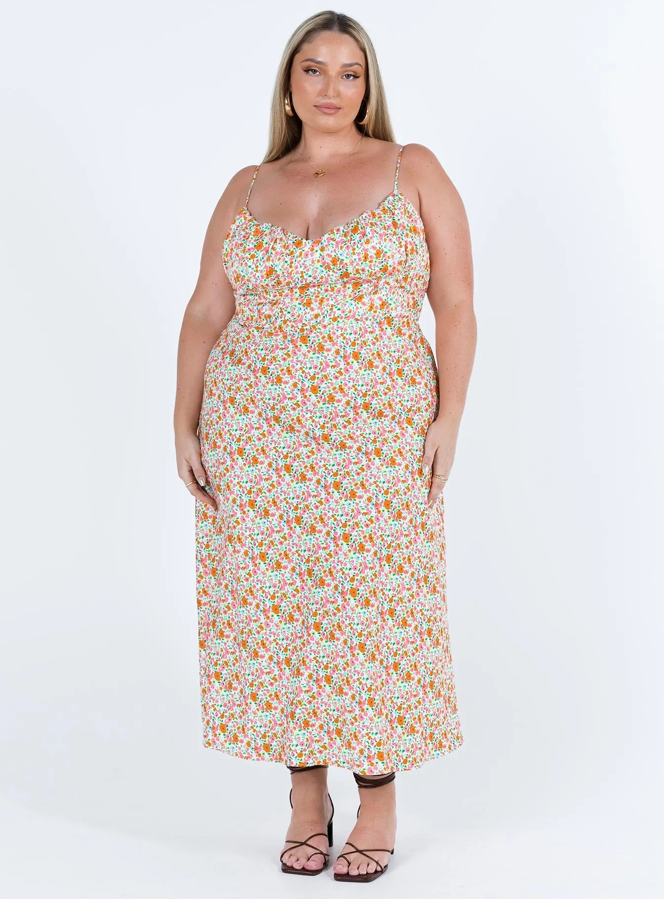 Amara Floral Midi Dress Multi Curve Aura Glow
