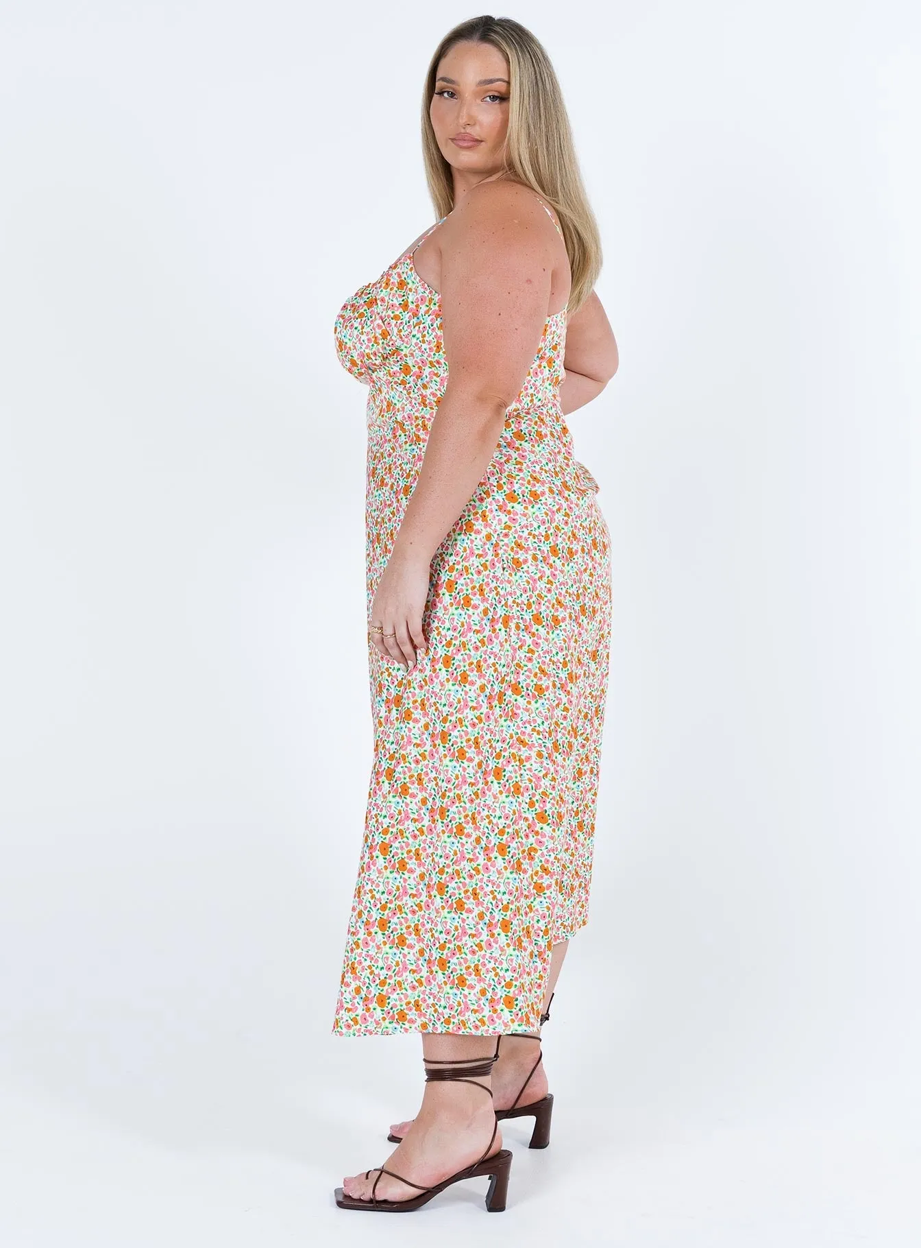 Calm Texture Amara Floral Midi Dress Multi Curve