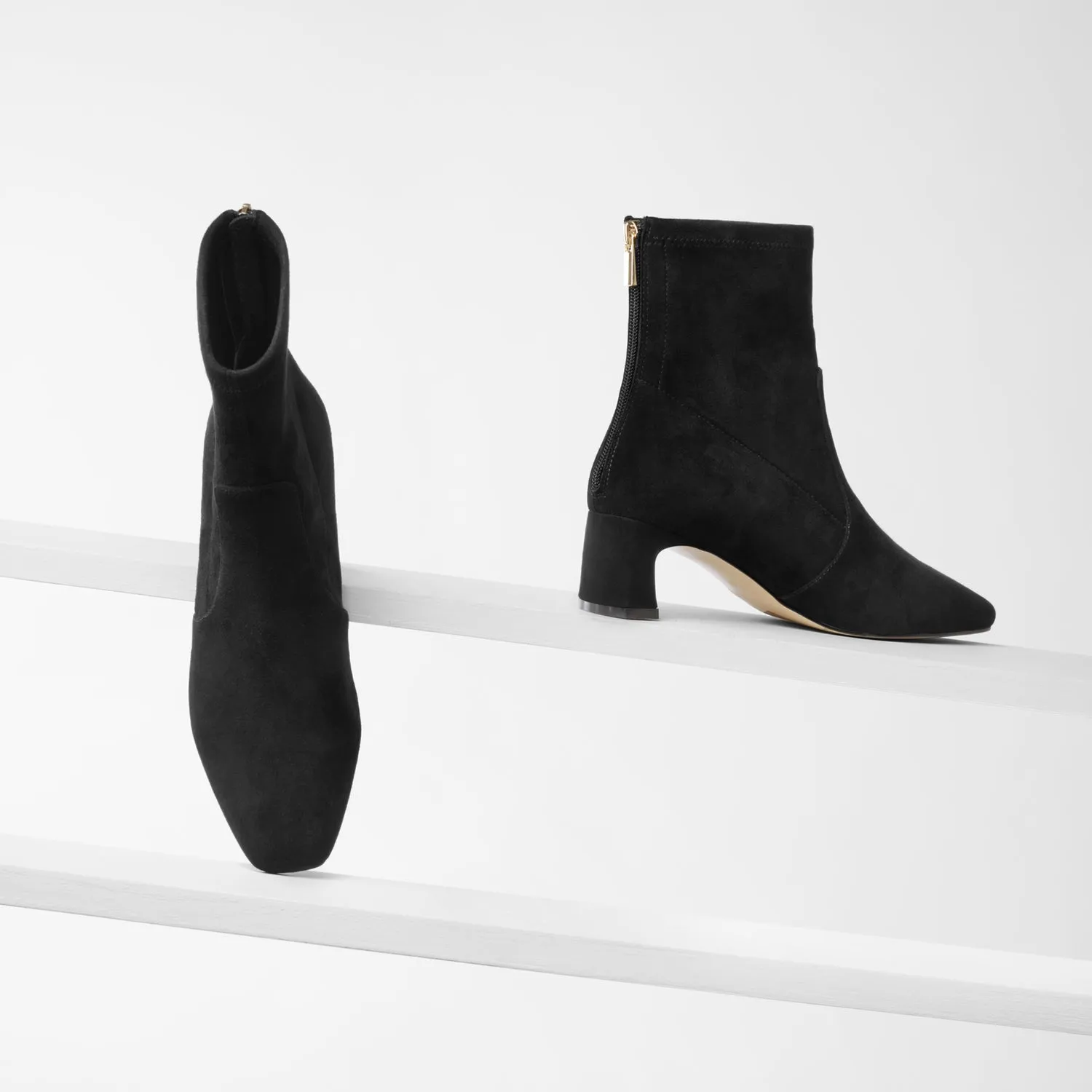 Demi Ankle Boot | Black suede Power Outfit Open Back Heels