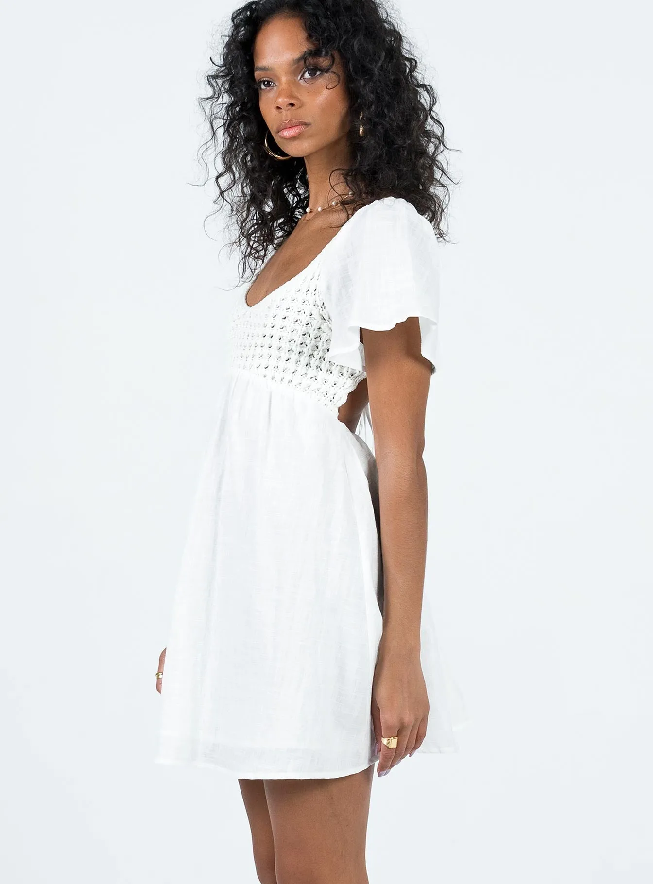 Derena Crochet Bust Mini Dress White Quick Elegance
