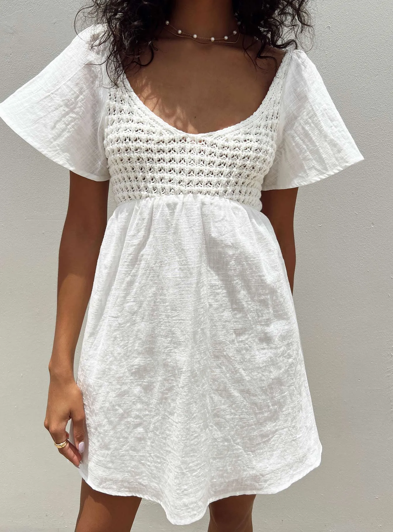 Derena Crochet Bust Mini Dress White Perfect Mood