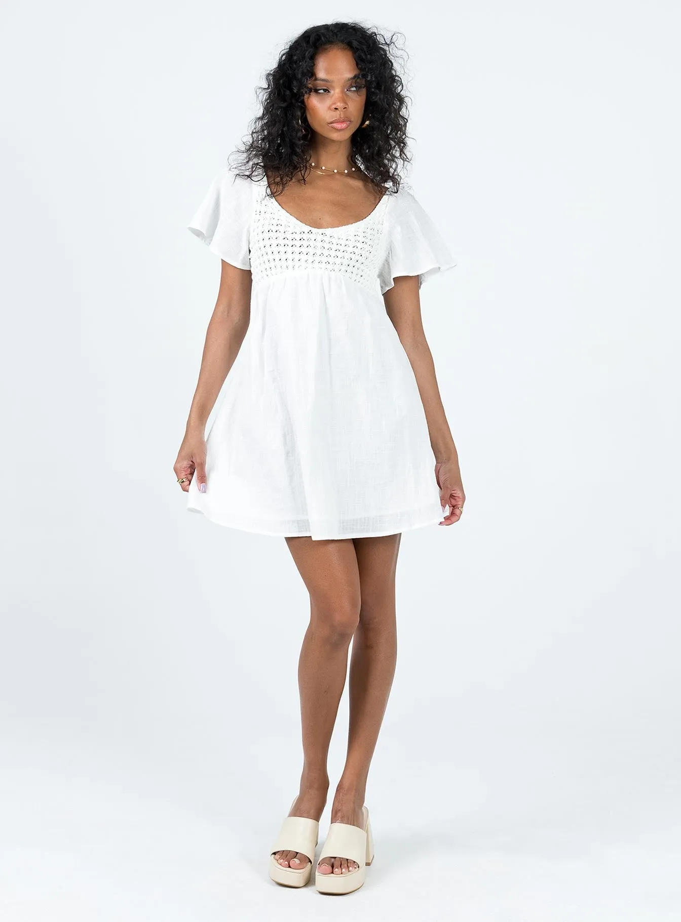 Relax Cut Derena Crochet Bust Mini Dress White