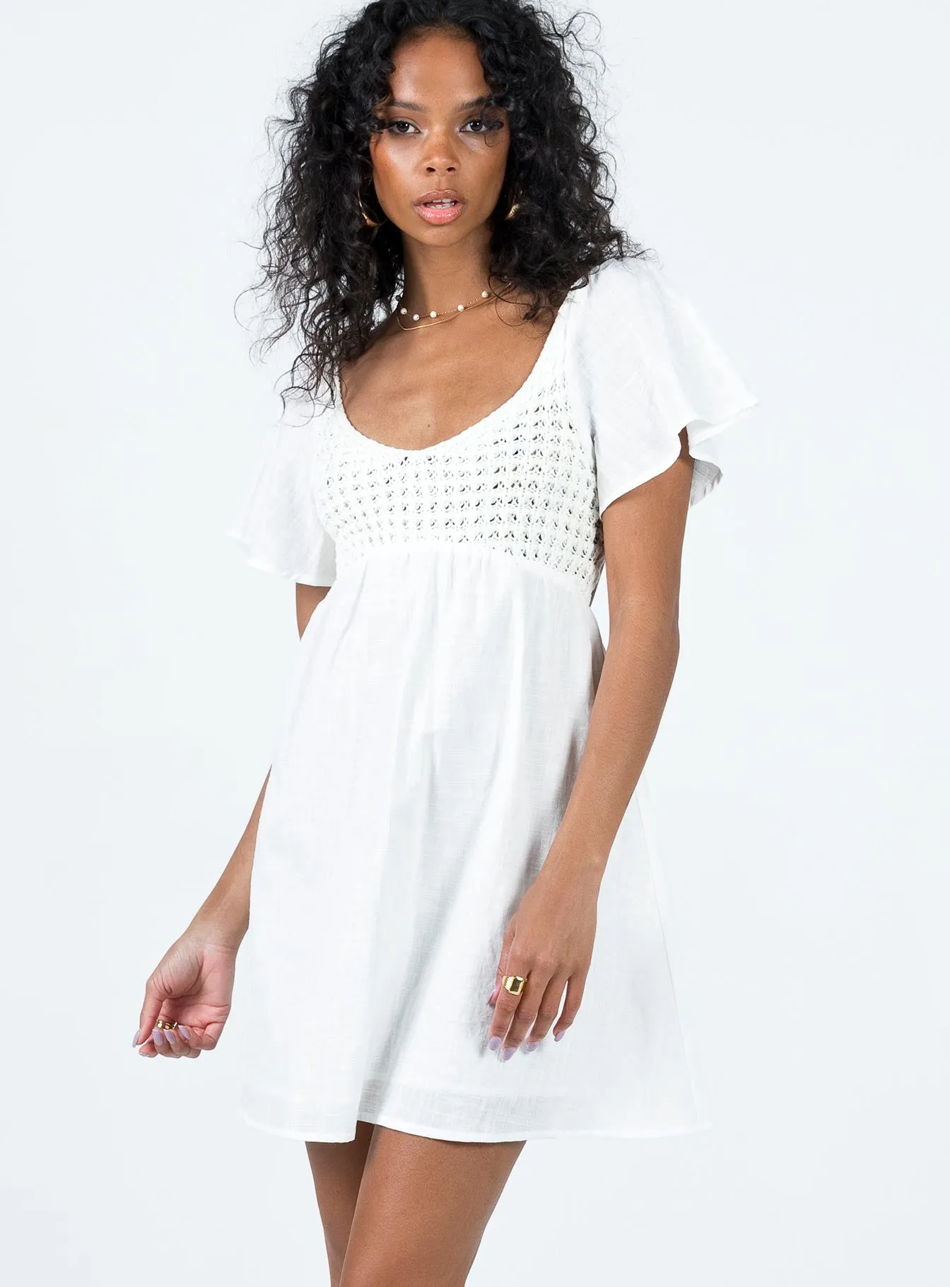 Smart Style Structured-Shape Derena Crochet Bust Mini Dress White