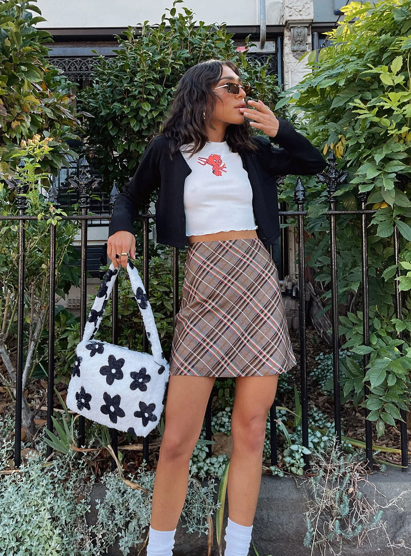 High low hem Darwin Mini Skirt Brown Multi