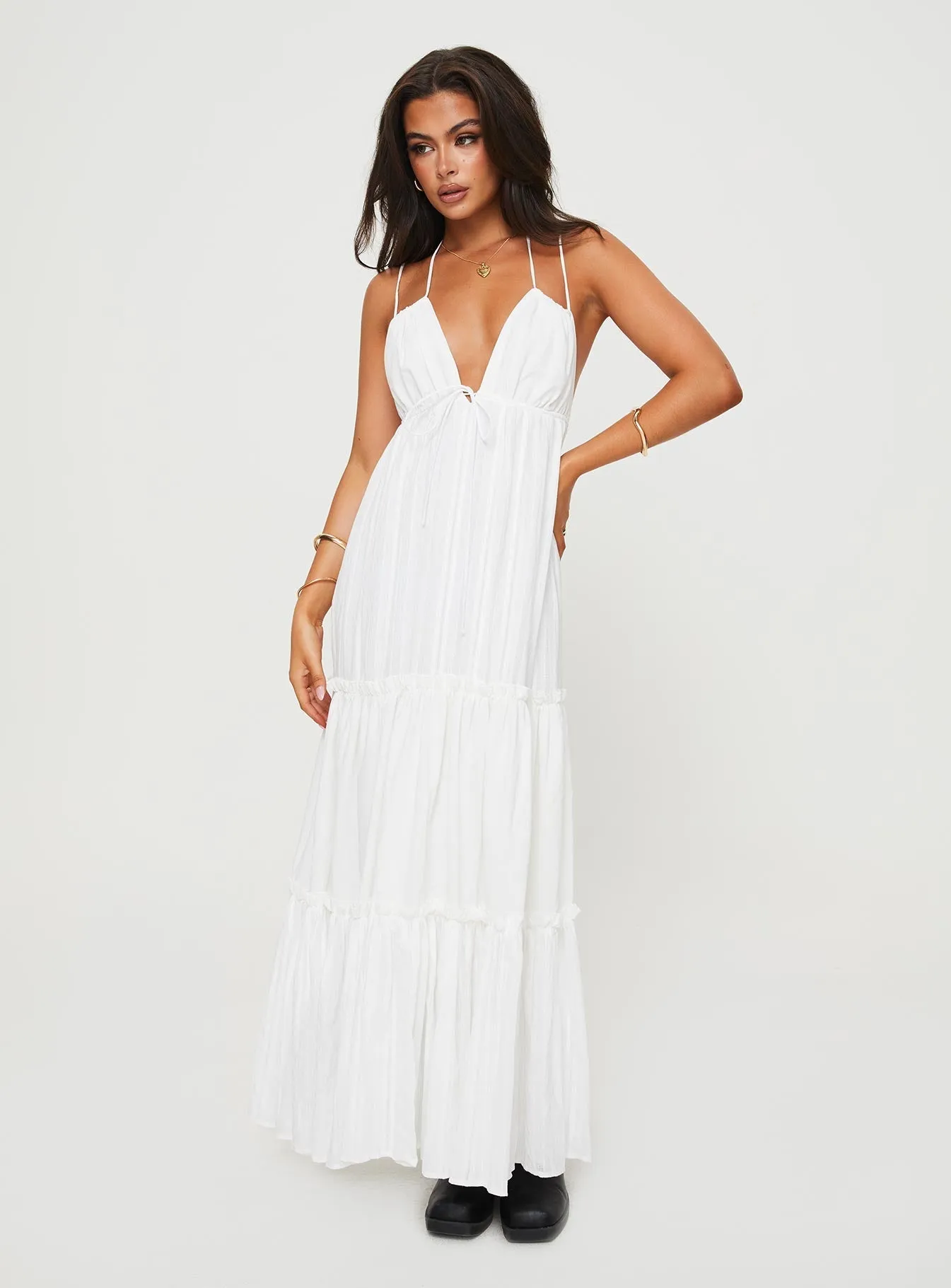 ElasticWaistband Desy Maxi Dress White